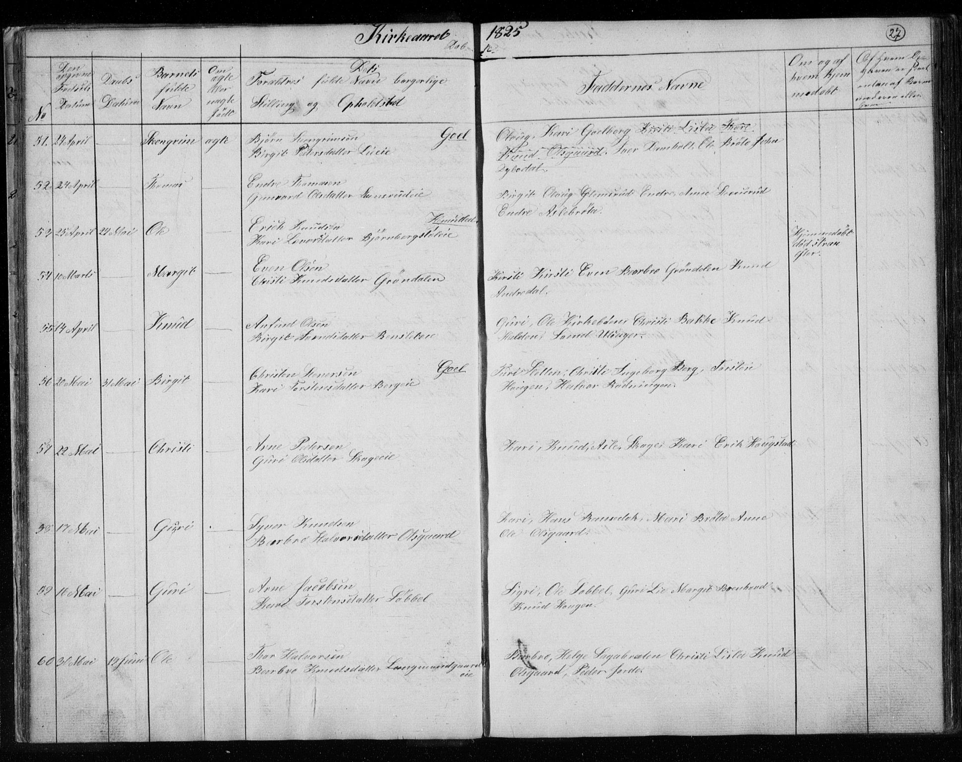 Gol kirkebøker, AV/SAKO-A-226/F/Fa/L0001: Parish register (official) no. I 1, 1821-1837, p. 27