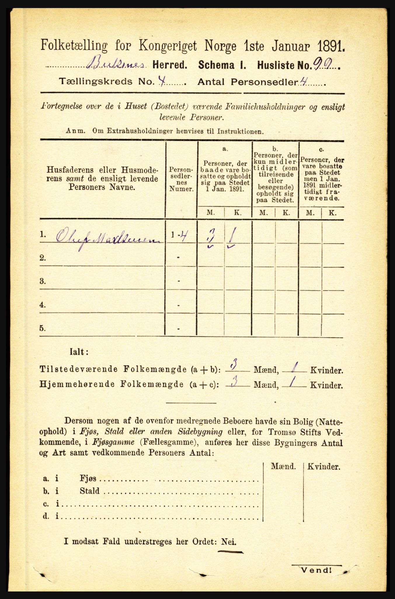 RA, 1891 census for 1860 Buksnes, 1891, p. 2999