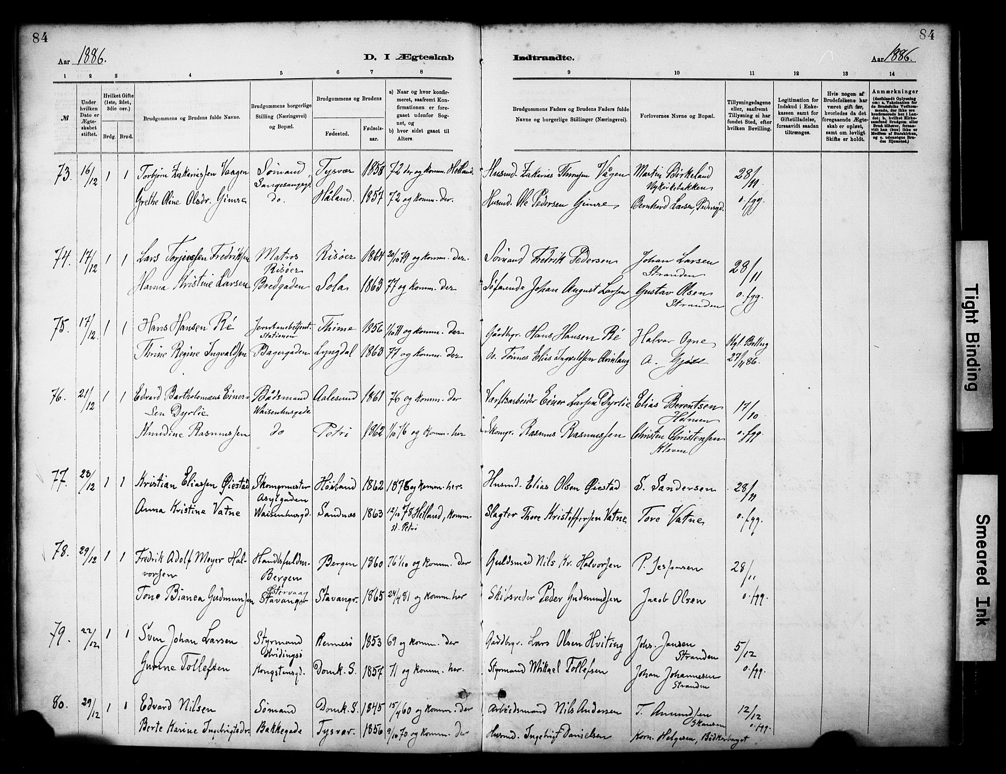 St. Petri sokneprestkontor, SAST/A-101813/001/30/30BA/L0018: Parish register (official) no. A 19, 1879-1900, p. 84