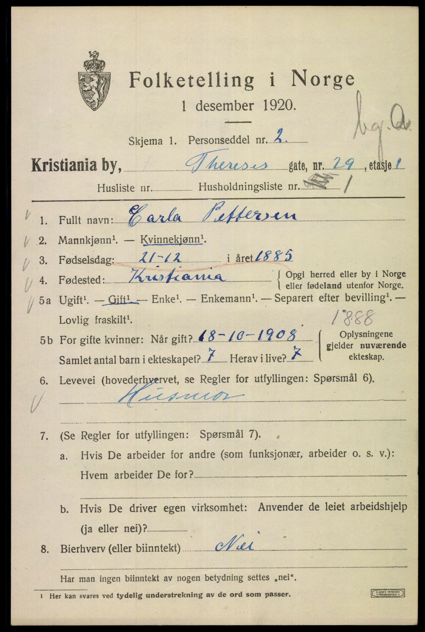 SAO, 1920 census for Kristiania, 1920, p. 569021