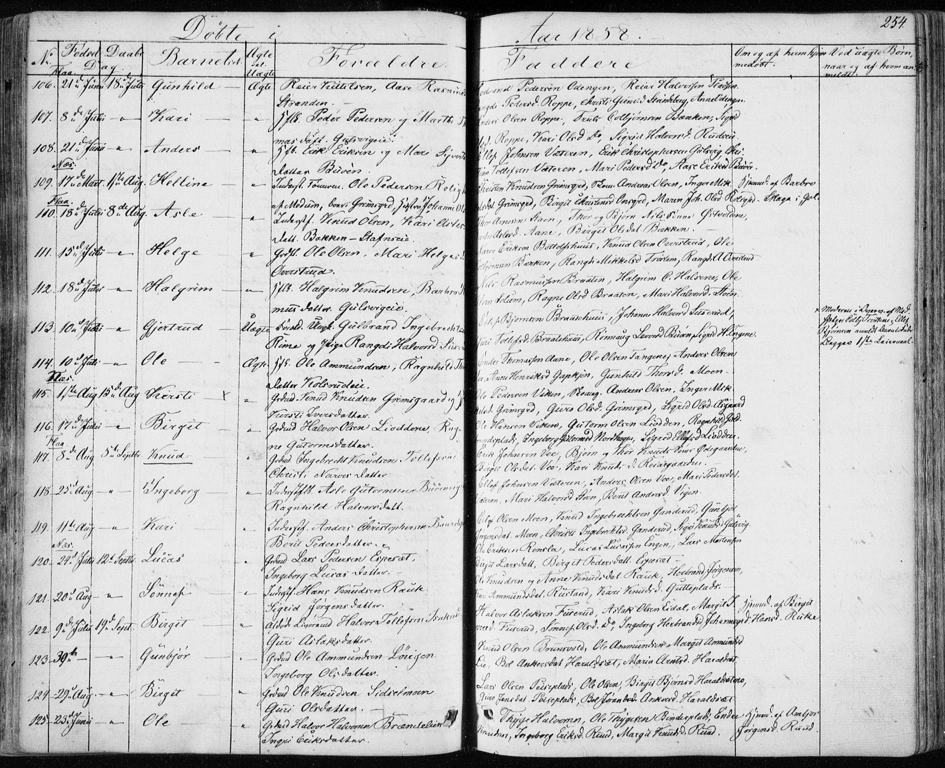 Nes kirkebøker, SAKO/A-236/F/Fa/L0009: Parish register (official) no. 9, 1834-1863, p. 254