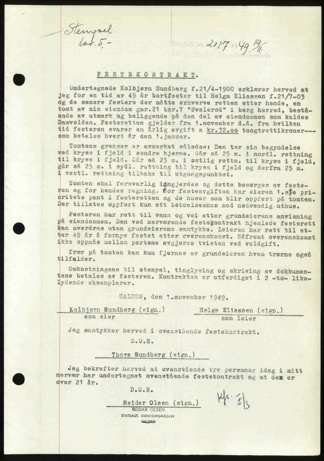 Idd og Marker sorenskriveri, AV/SAO-A-10283/G/Gb/Gbb/L0013: Mortgage book no. A13, 1949-1950, Diary no: : 2017/1949