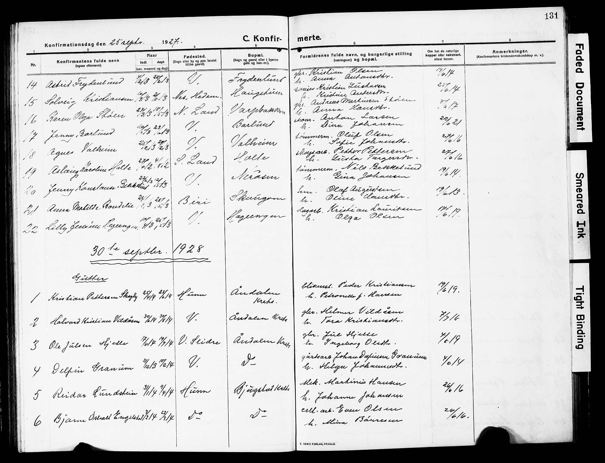 Vardal prestekontor, AV/SAH-PREST-100/H/Ha/Hab/L0015: Parish register (copy) no. 15, 1914-1931, p. 131