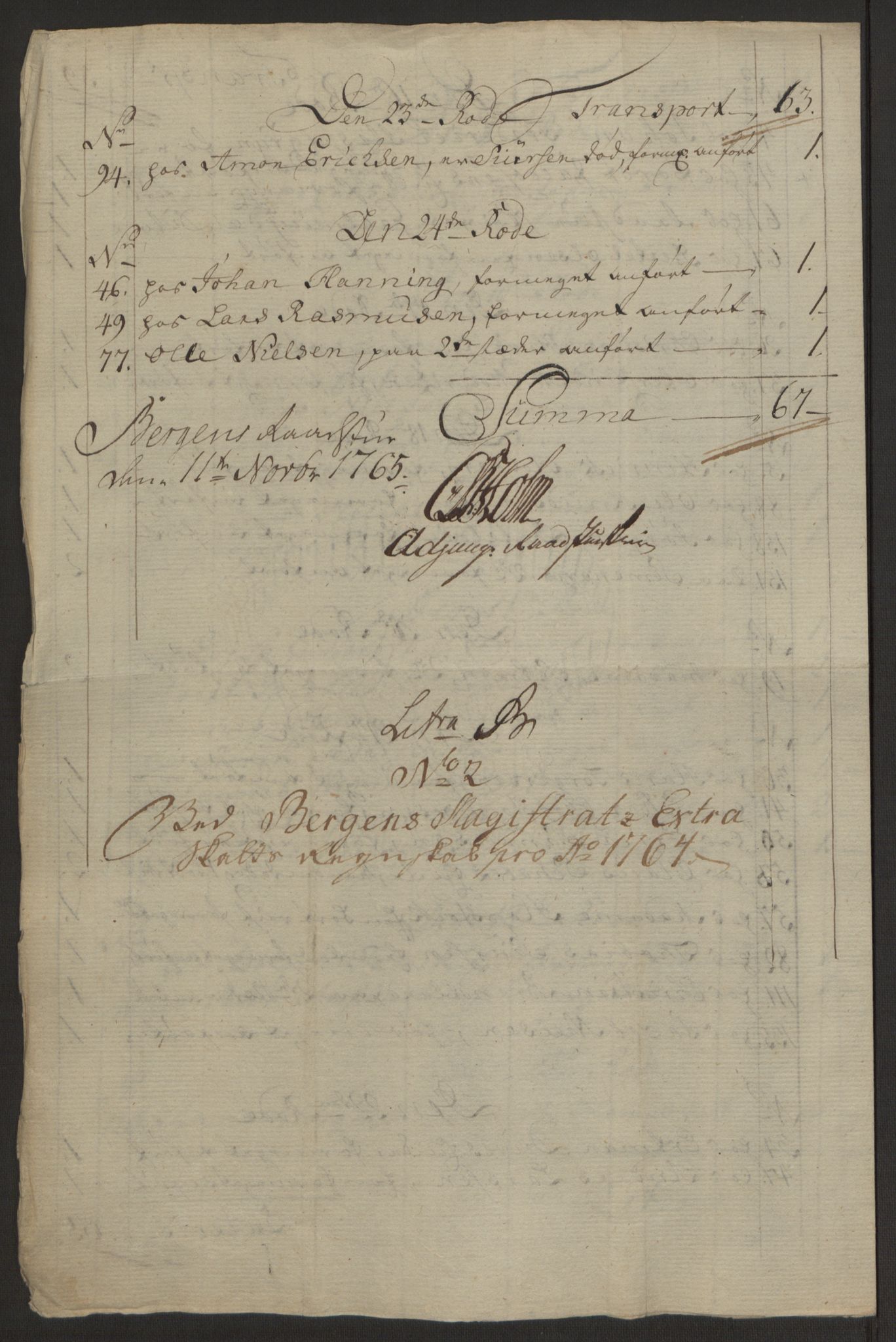 Rentekammeret inntil 1814, Reviderte regnskaper, Byregnskaper, AV/RA-EA-4066/R/Rp/L0367/0001: [P21] Kontribusjonsregnskap / Ekstraskatt, 1764, p. 30