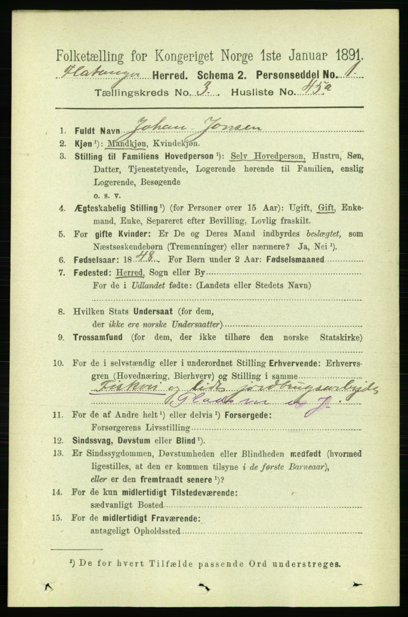 RA, 1891 census for 1749 Flatanger, 1891, p. 1686