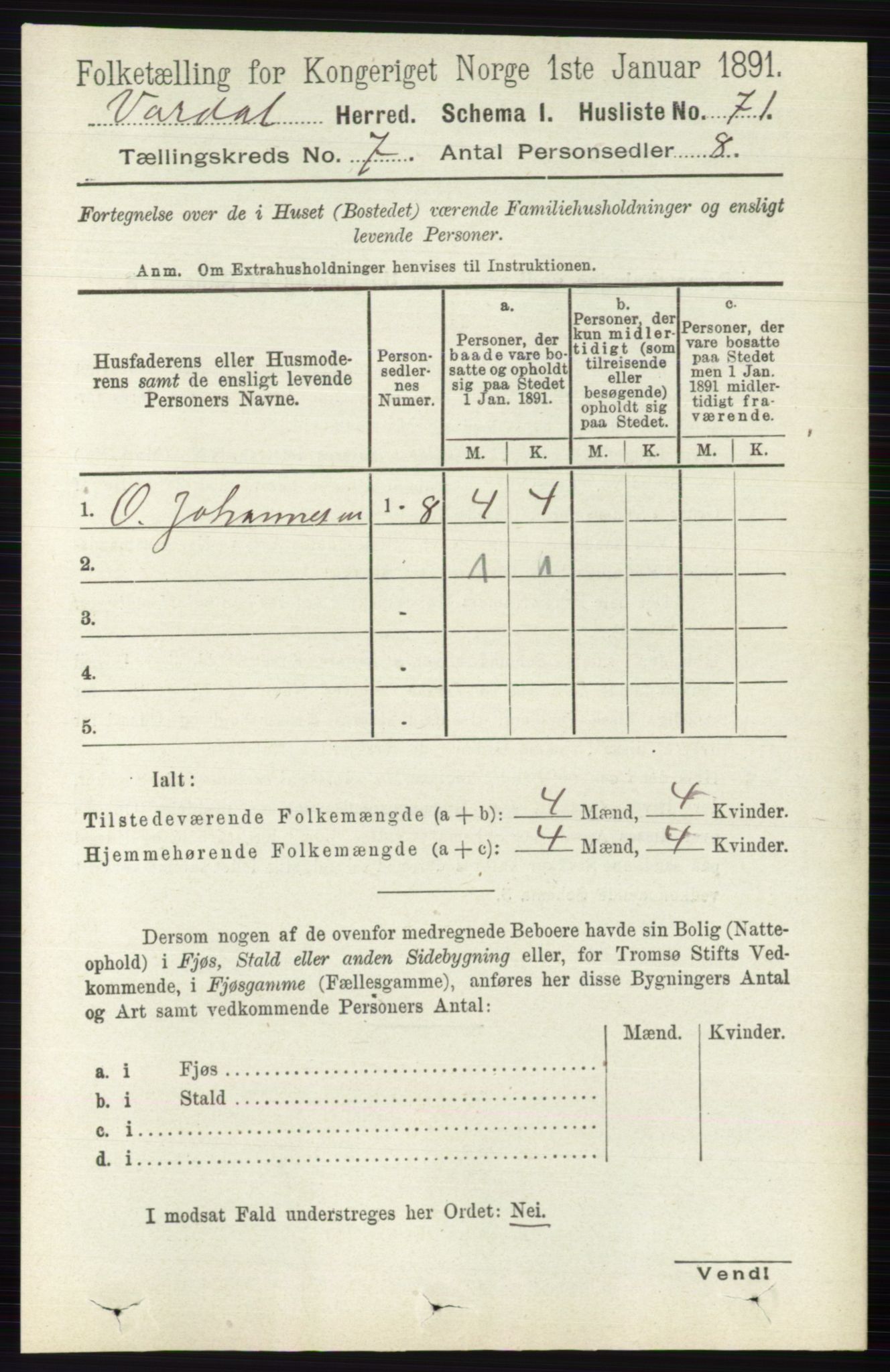 RA, 1891 census for 0527 Vardal, 1891, p. 2953