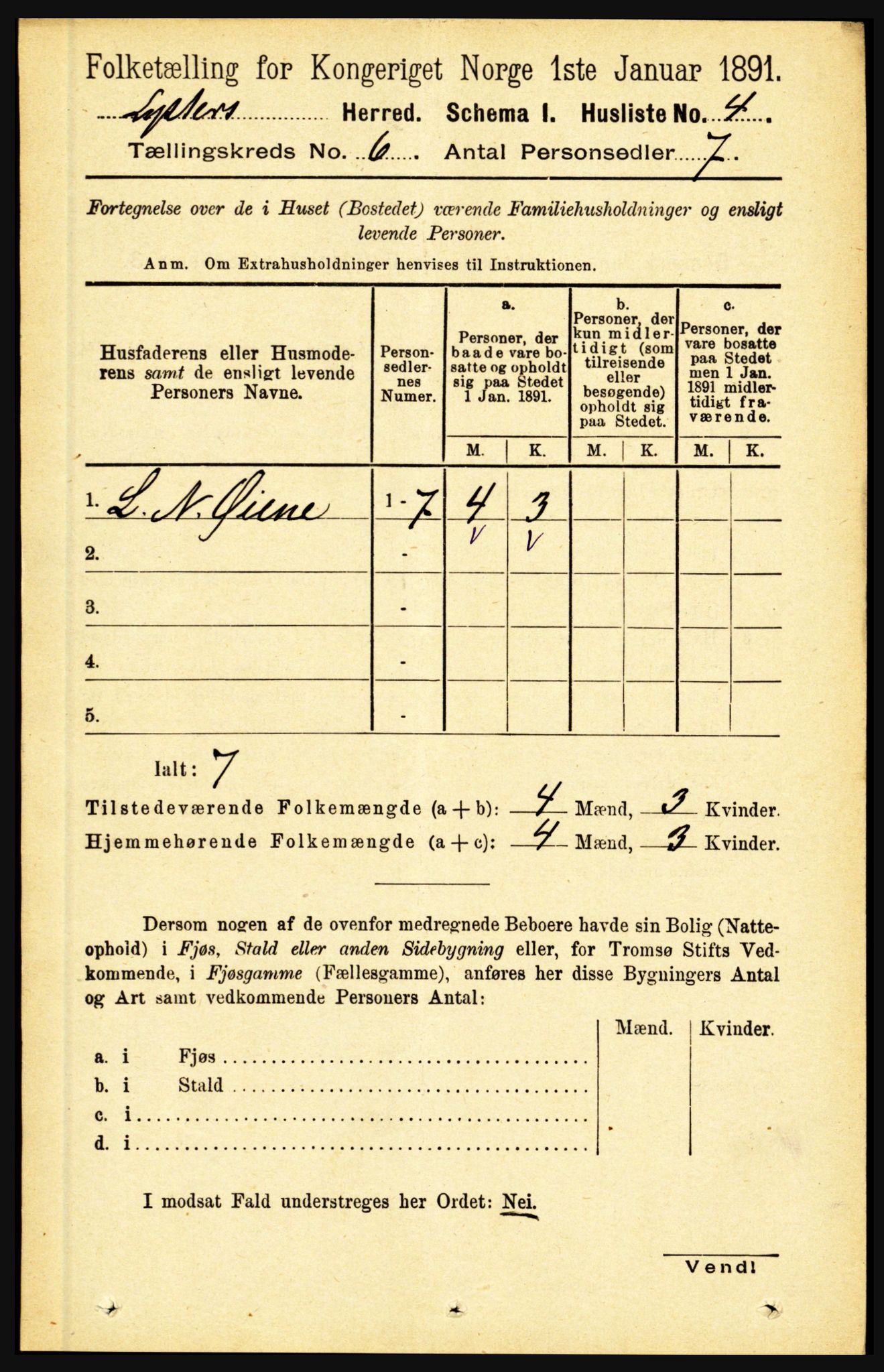 RA, 1891 census for 1426 Luster, 1891, p. 2065