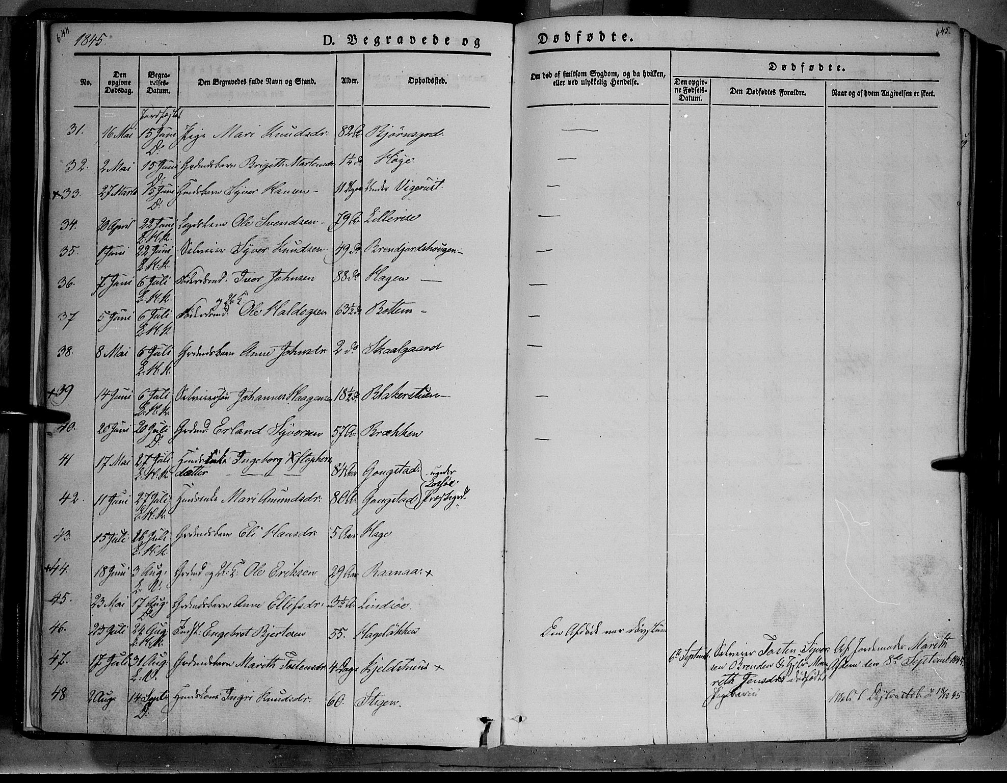 Lesja prestekontor, SAH/PREST-068/H/Ha/Haa/L0006: Parish register (official) no. 6B, 1843-1854, p. 644-645
