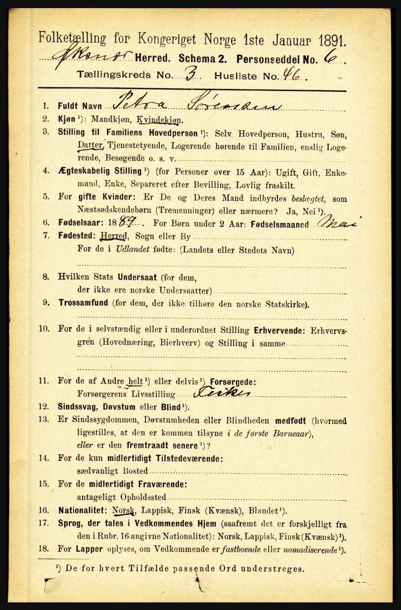 RA, 1891 census for 1868 Øksnes, 1891, p. 1465