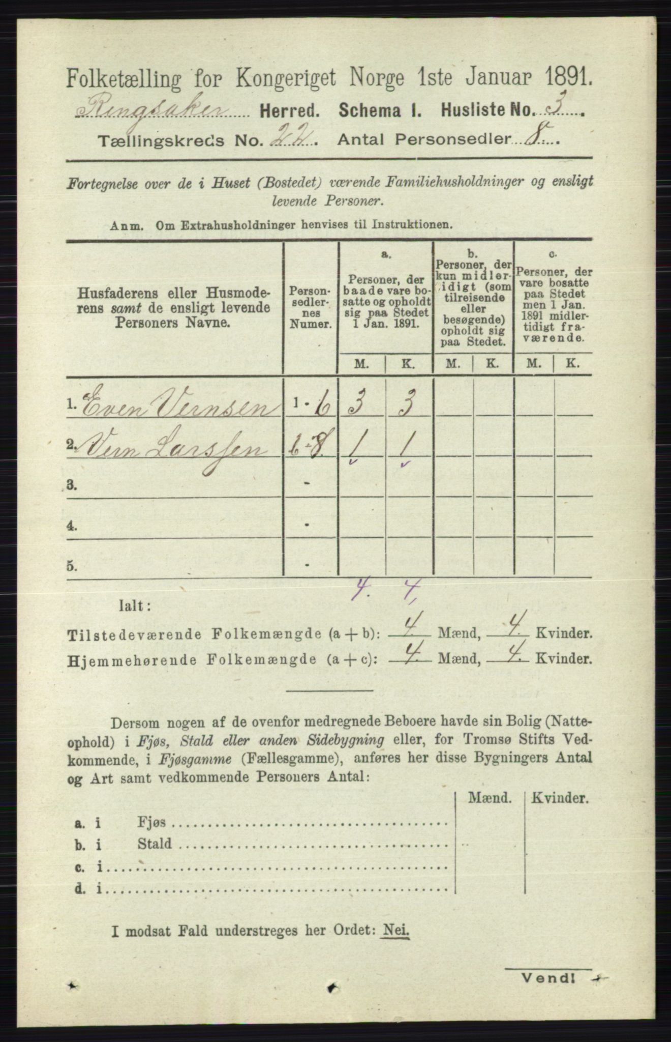 RA, 1891 census for 0412 Ringsaker, 1891, p. 12318