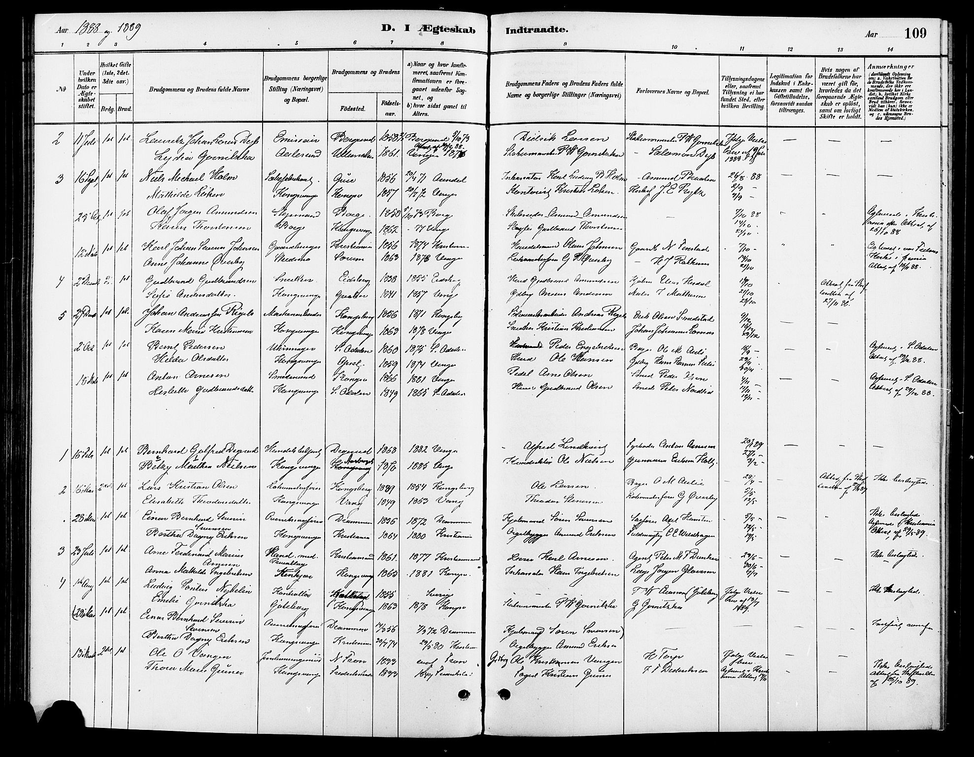 Vinger prestekontor, SAH/PREST-024/H/Ha/Haa/L0013: Parish register (official) no. 13, 1881-1897, p. 109