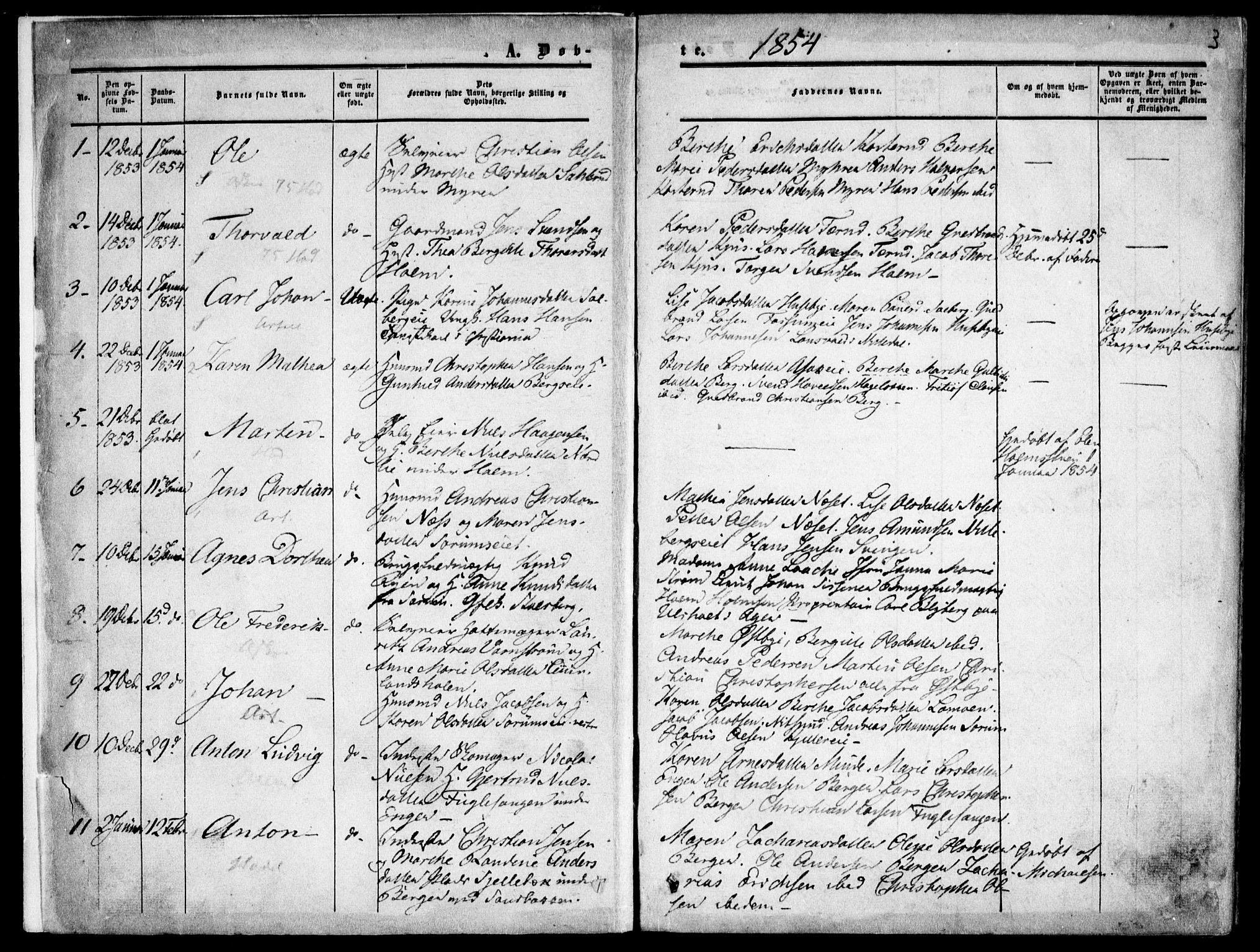 Skedsmo prestekontor Kirkebøker, SAO/A-10033a/F/Fa/L0010: Parish register (official) no. I 10, 1854-1865, p. 3