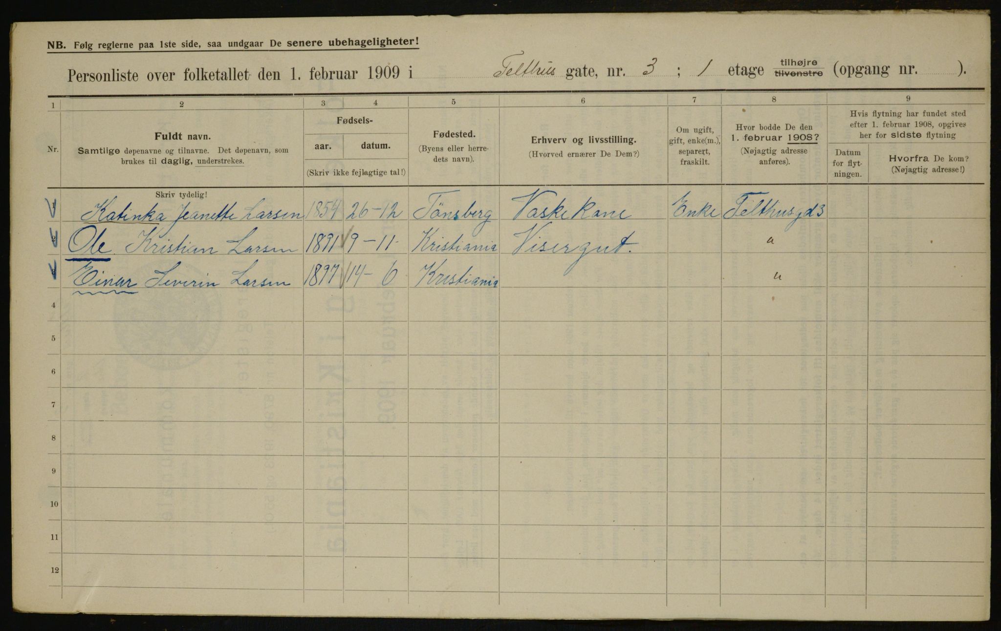 OBA, Municipal Census 1909 for Kristiania, 1909, p. 97512