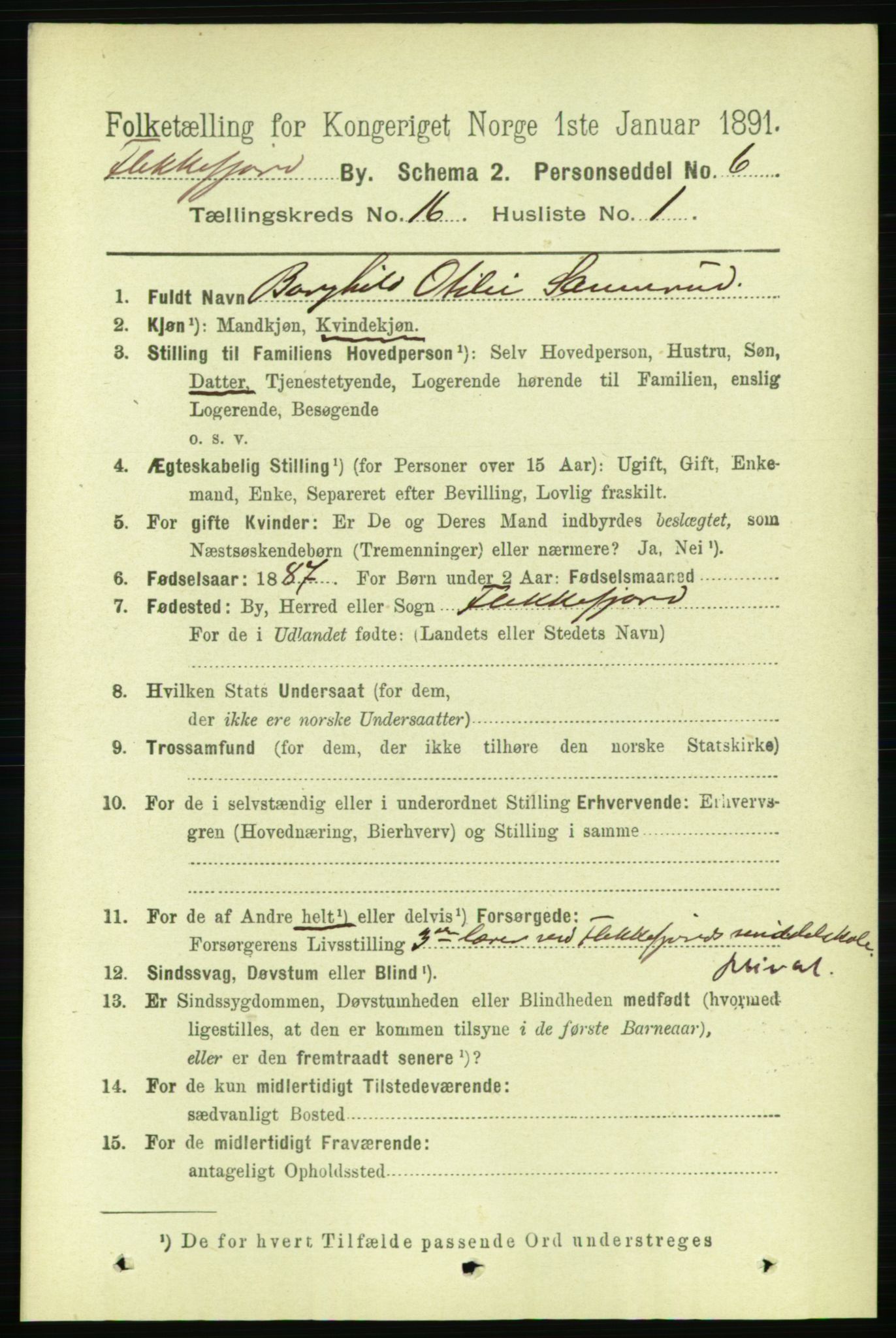 RA, 1891 census for 1004 Flekkefjord, 1891, p. 2006