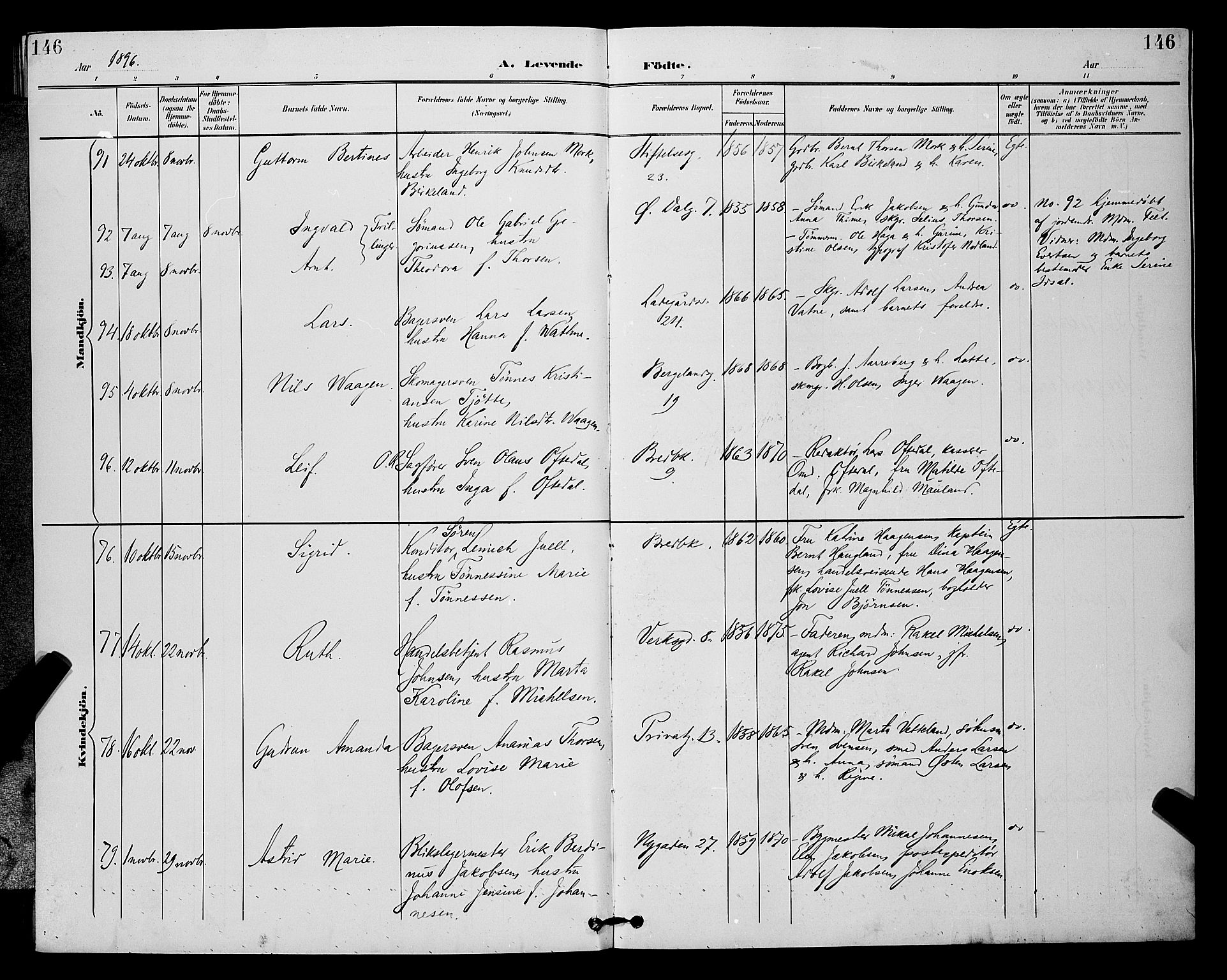 St. Petri sokneprestkontor, AV/SAST-A-101813/001/30/30BB/L0006: Parish register (copy) no. B 6, 1890-1897, p. 146