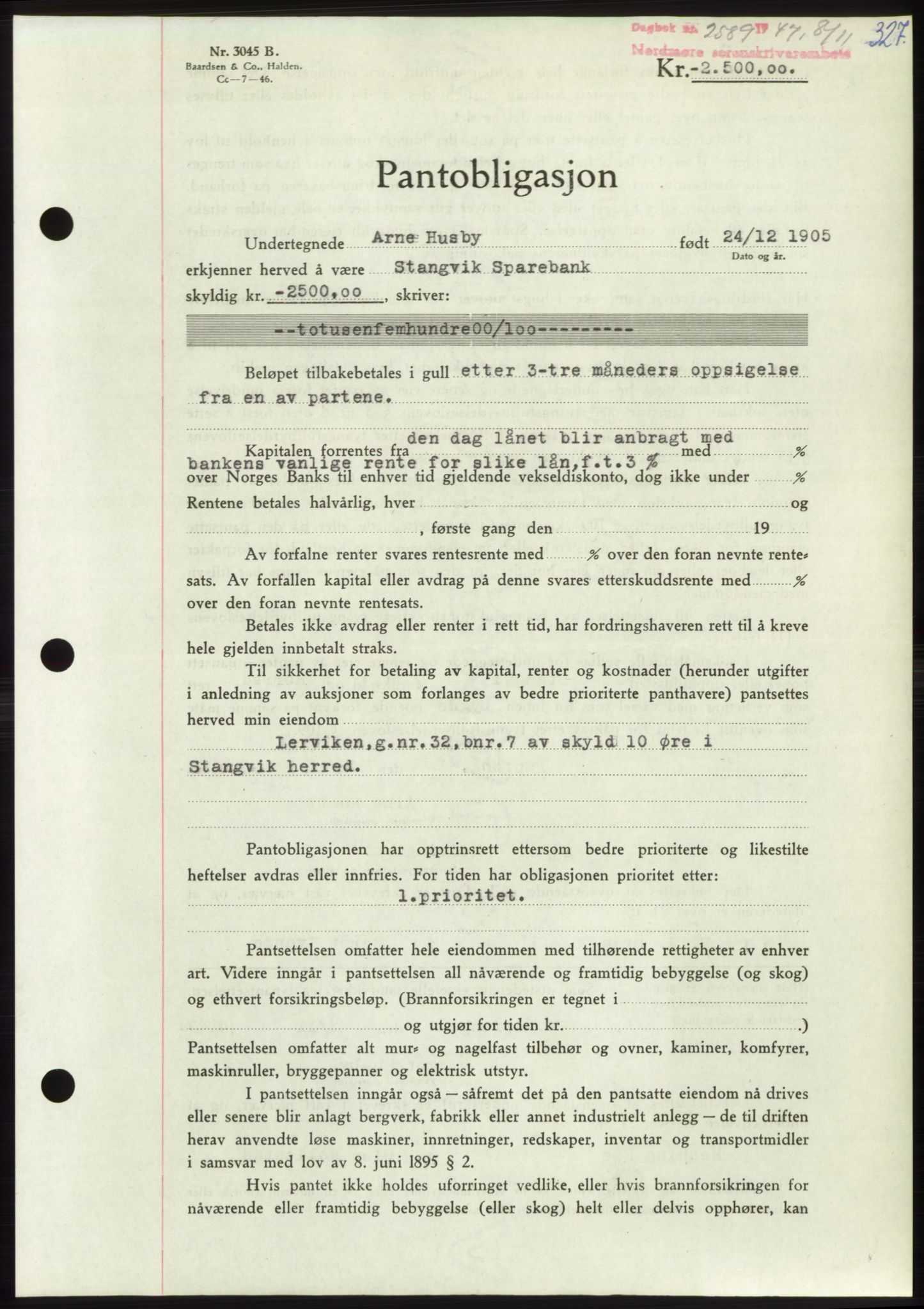 Nordmøre sorenskriveri, AV/SAT-A-4132/1/2/2Ca: Mortgage book no. B97, 1947-1948, Diary no: : 2589/1947