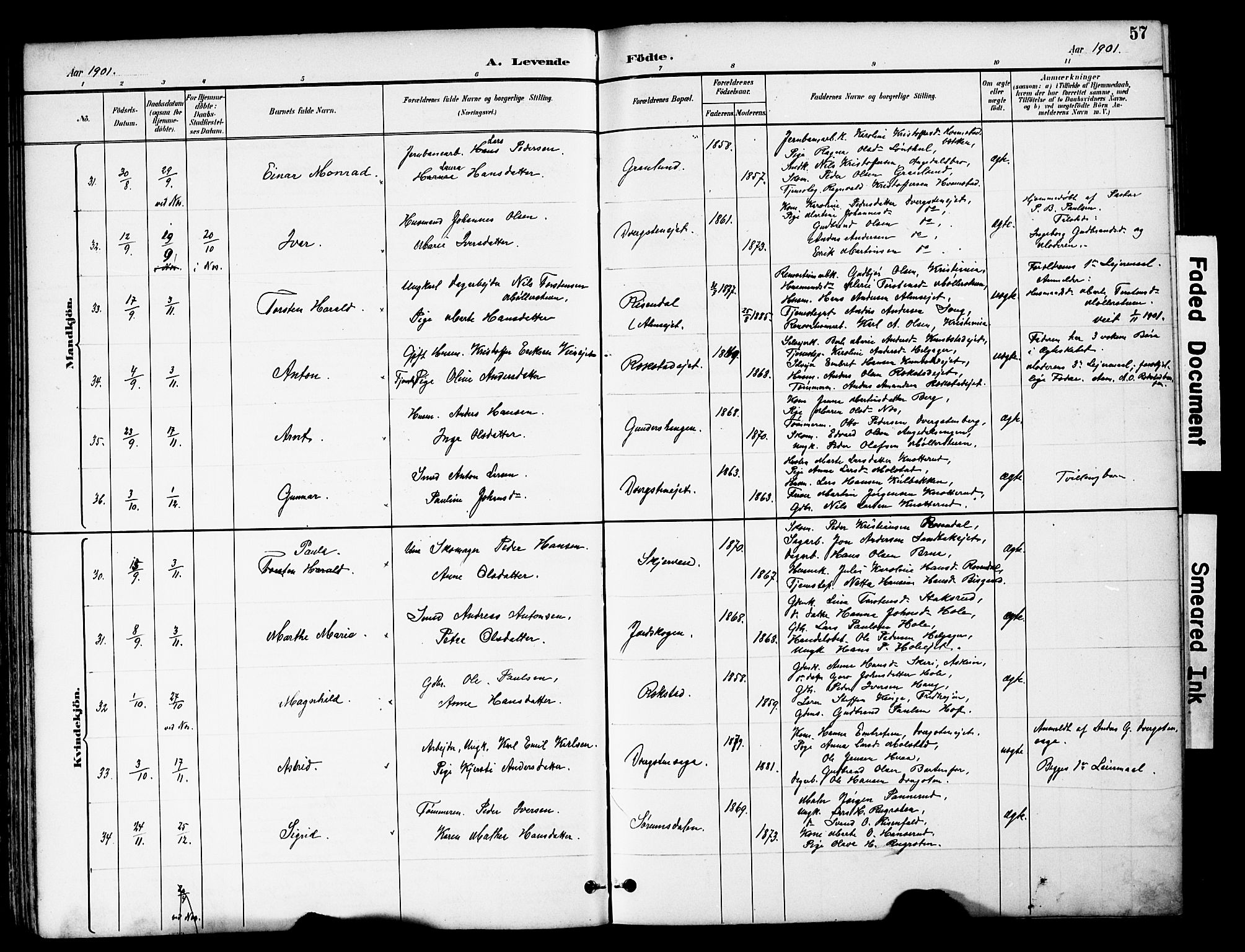 Brandbu prestekontor, AV/SAH-PREST-114/H/Ha/Hab/L0006: Parish register (copy) no. 6, 1893-1902, p. 57