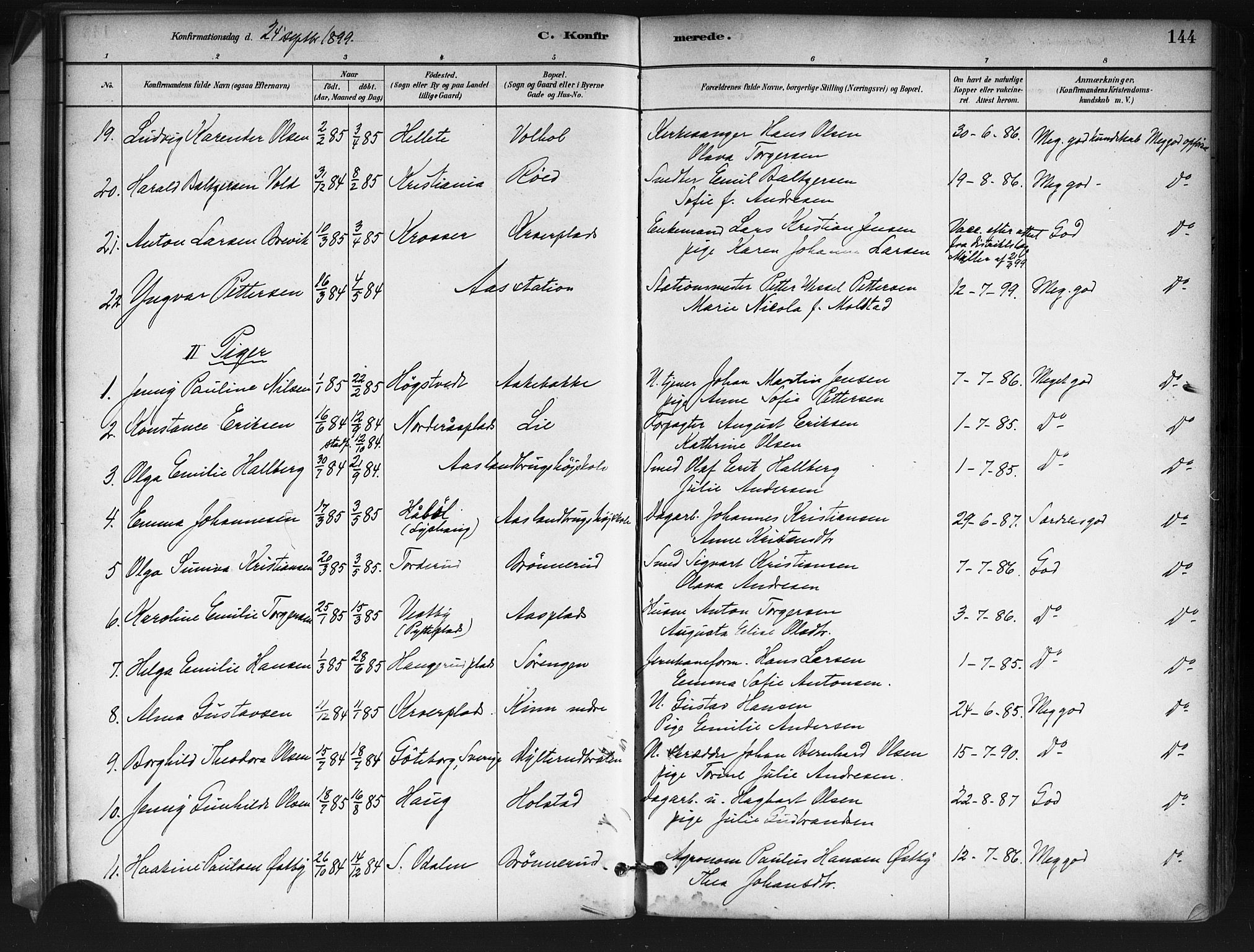 Ås prestekontor Kirkebøker, AV/SAO-A-10894/F/Fa/L0009: Parish register (official) no. I 9, 1881-1900, p. 144