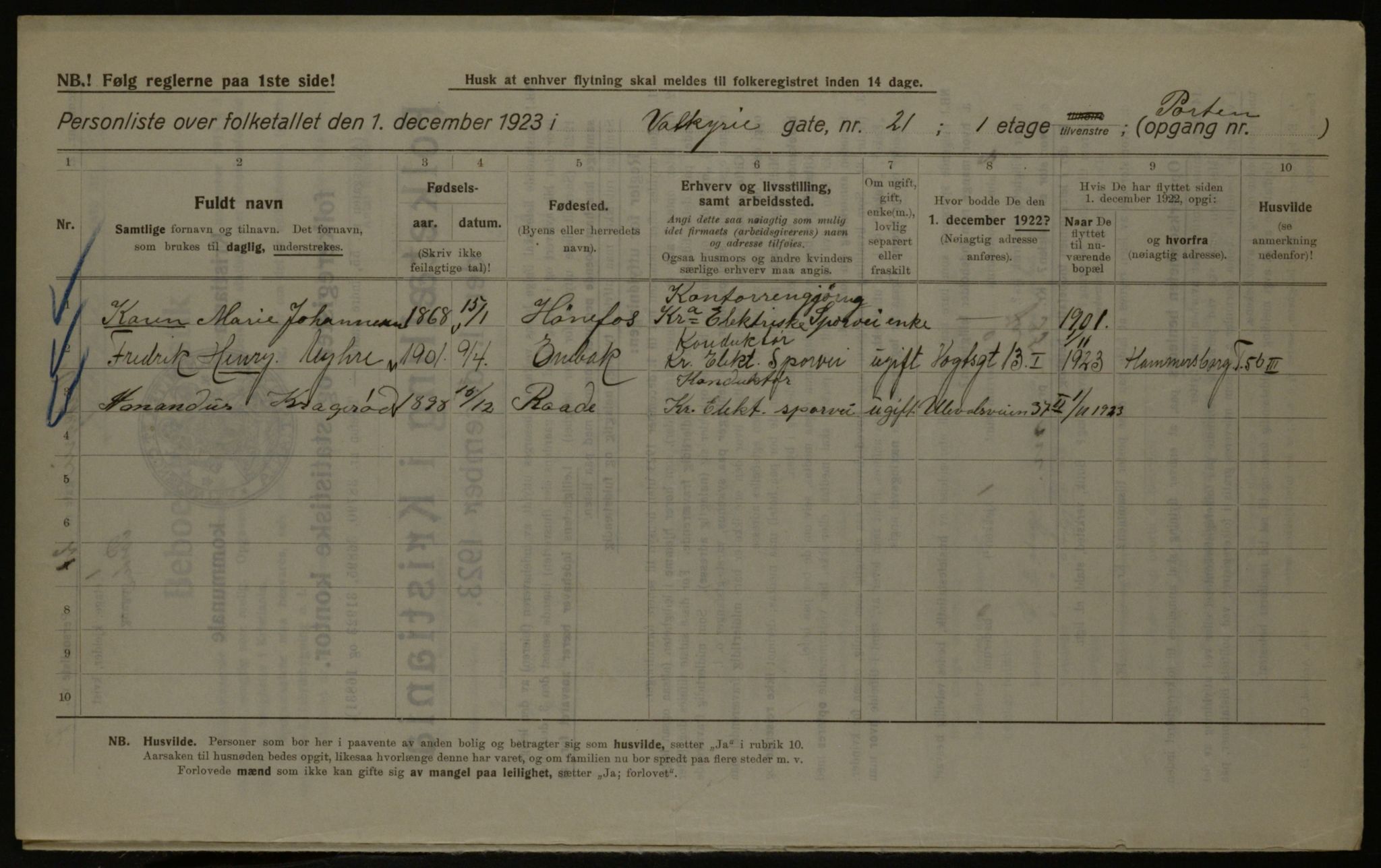 OBA, Municipal Census 1923 for Kristiania, 1923, p. 134654