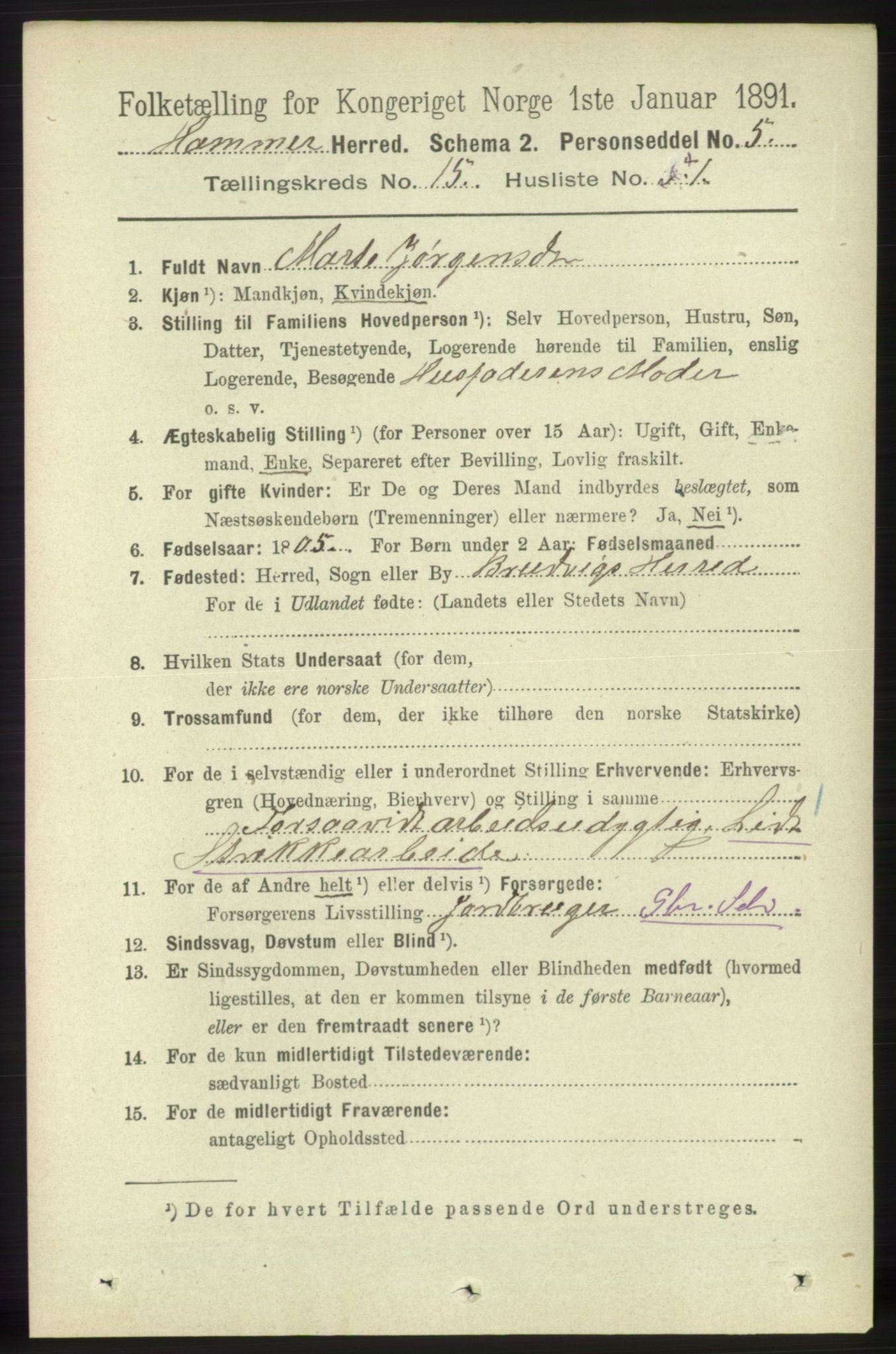 RA, 1891 census for 1254 Hamre, 1891, p. 4693