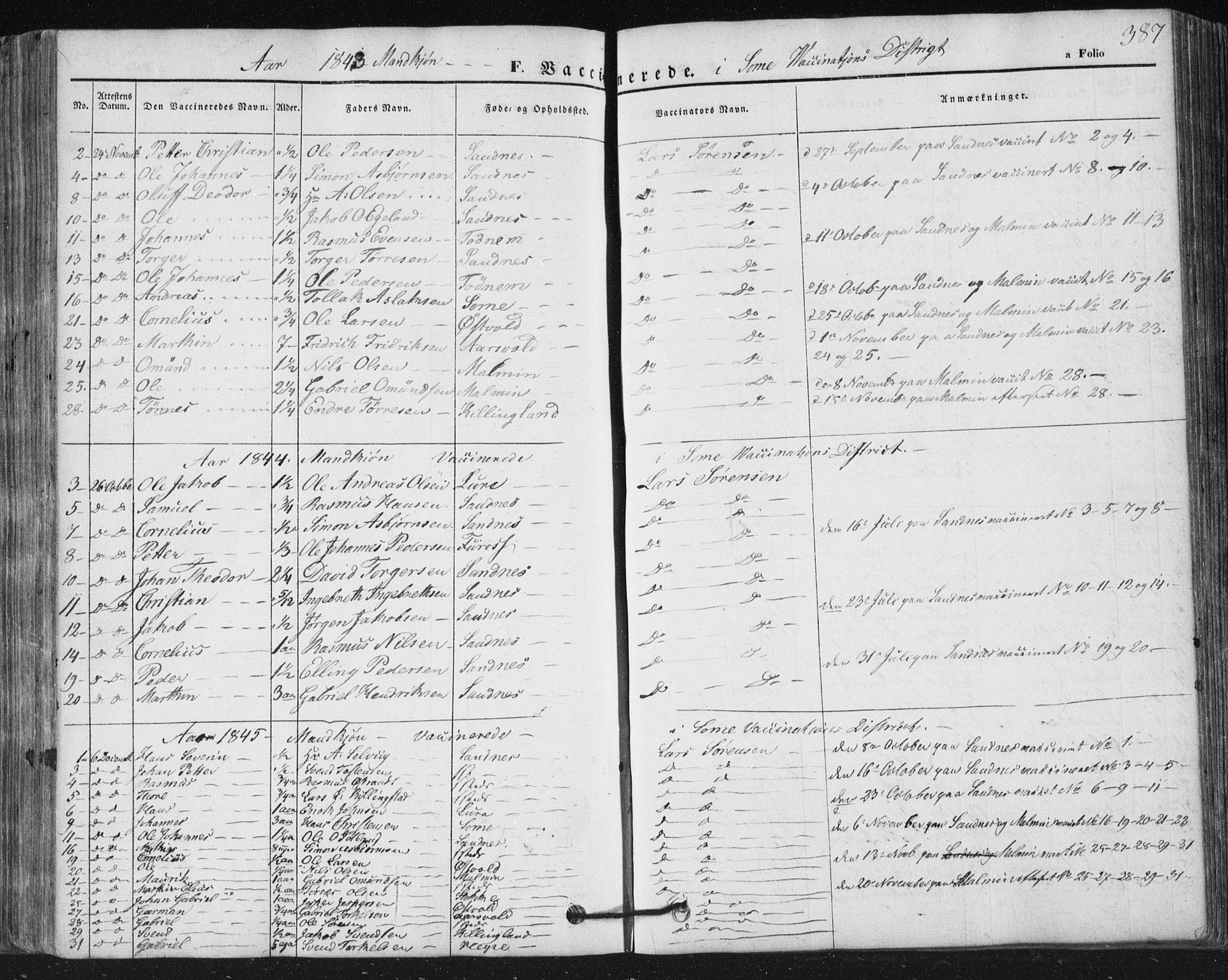 Høyland sokneprestkontor, SAST/A-101799/001/30BA/L0008: Parish register (official) no. A 8, 1841-1856, p. 387