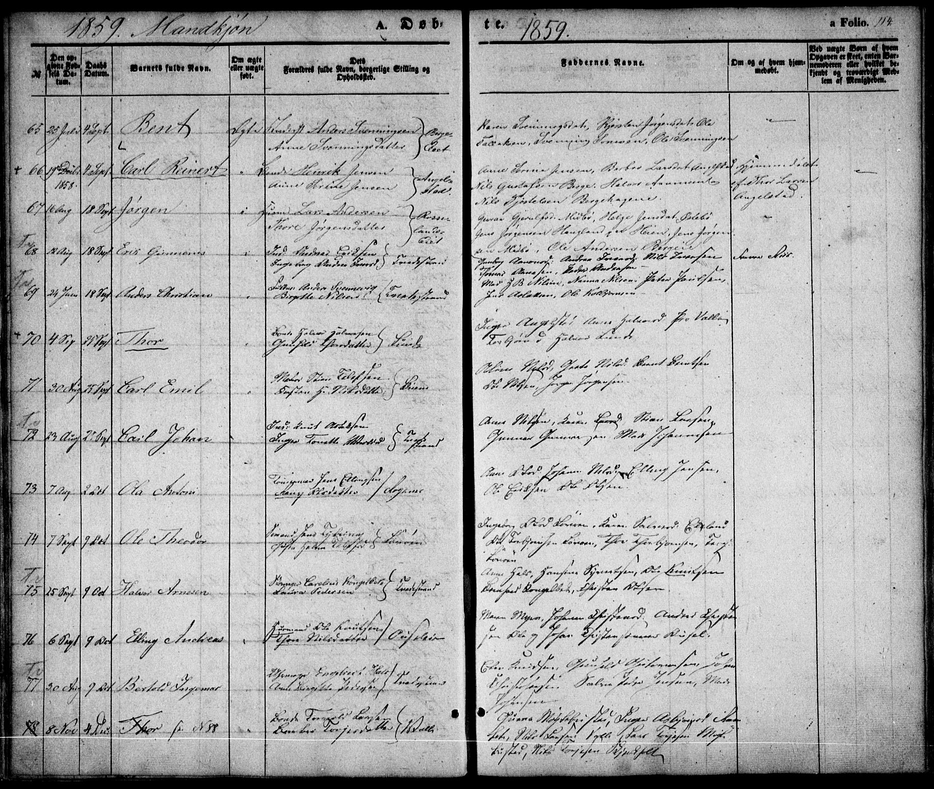 Holt sokneprestkontor, AV/SAK-1111-0021/F/Fa/L0008: Parish register (official) no. A 8, 1849-1860, p. 114