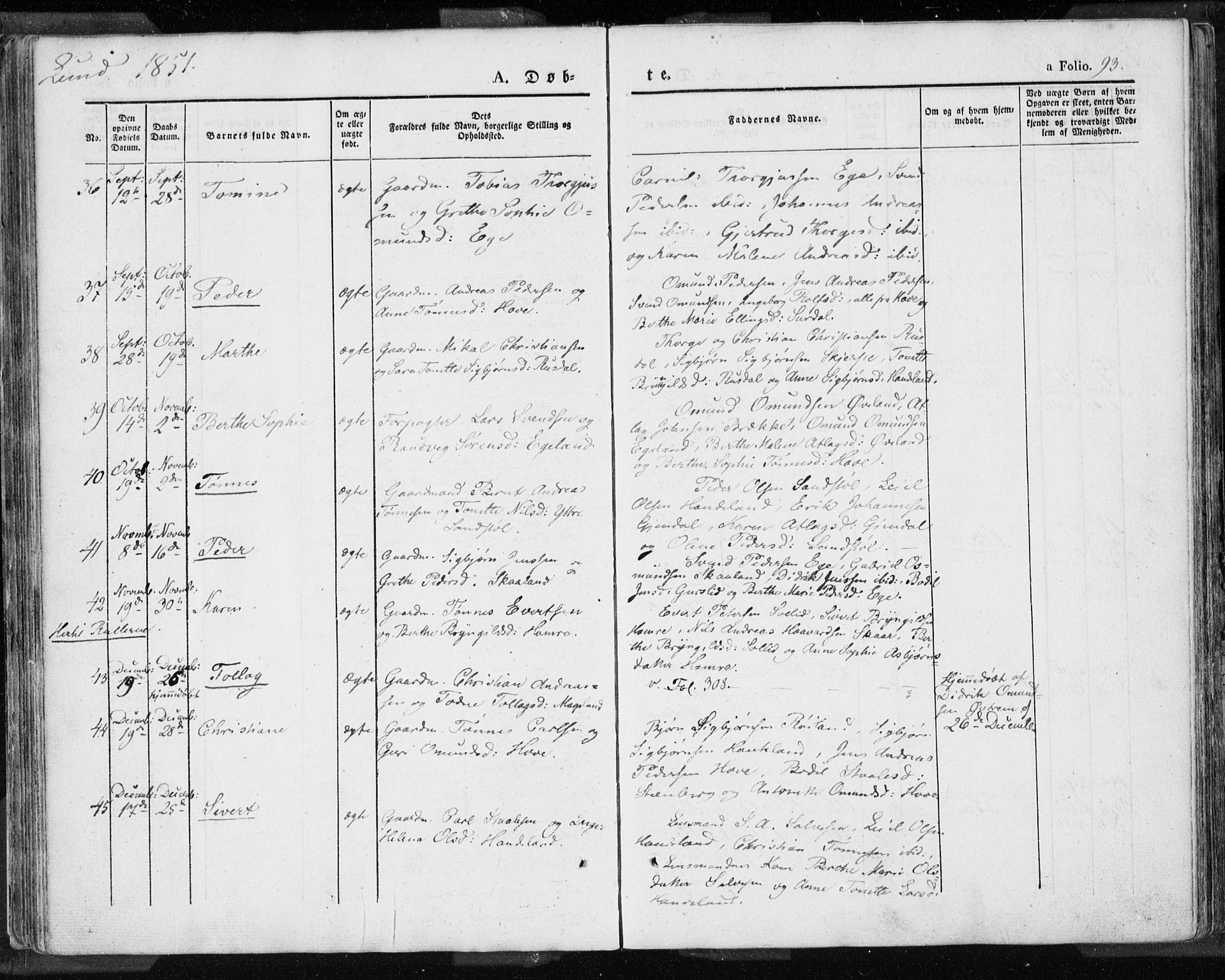 Lund sokneprestkontor, AV/SAST-A-101809/S06/L0007: Parish register (official) no. A 7.1, 1833-1854, p. 93