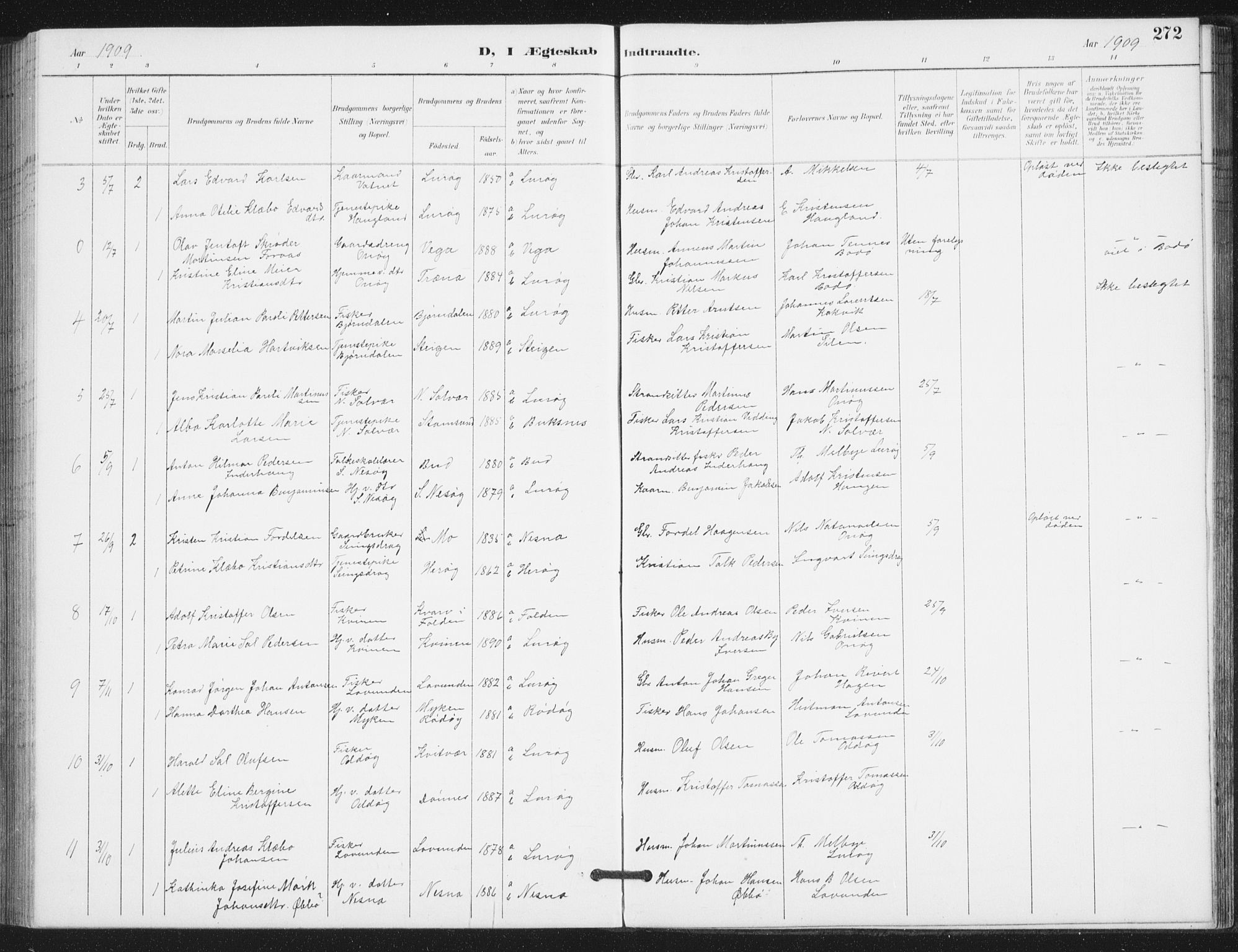 Ministerialprotokoller, klokkerbøker og fødselsregistre - Nordland, AV/SAT-A-1459/839/L0573: Parish register (copy) no. 839C03, 1892-1917, p. 272