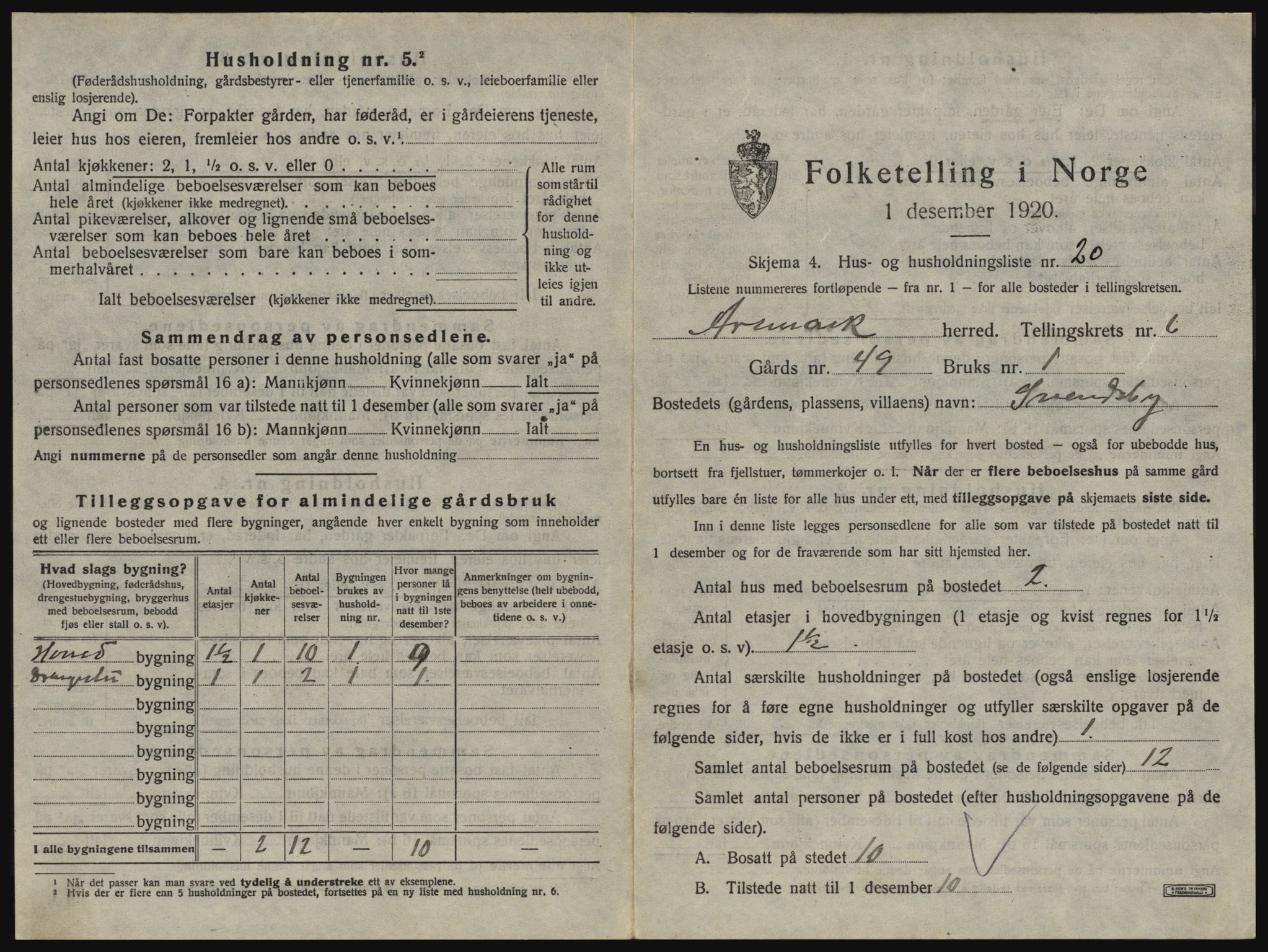 SAO, 1920 census for Aremark, 1920, p. 621