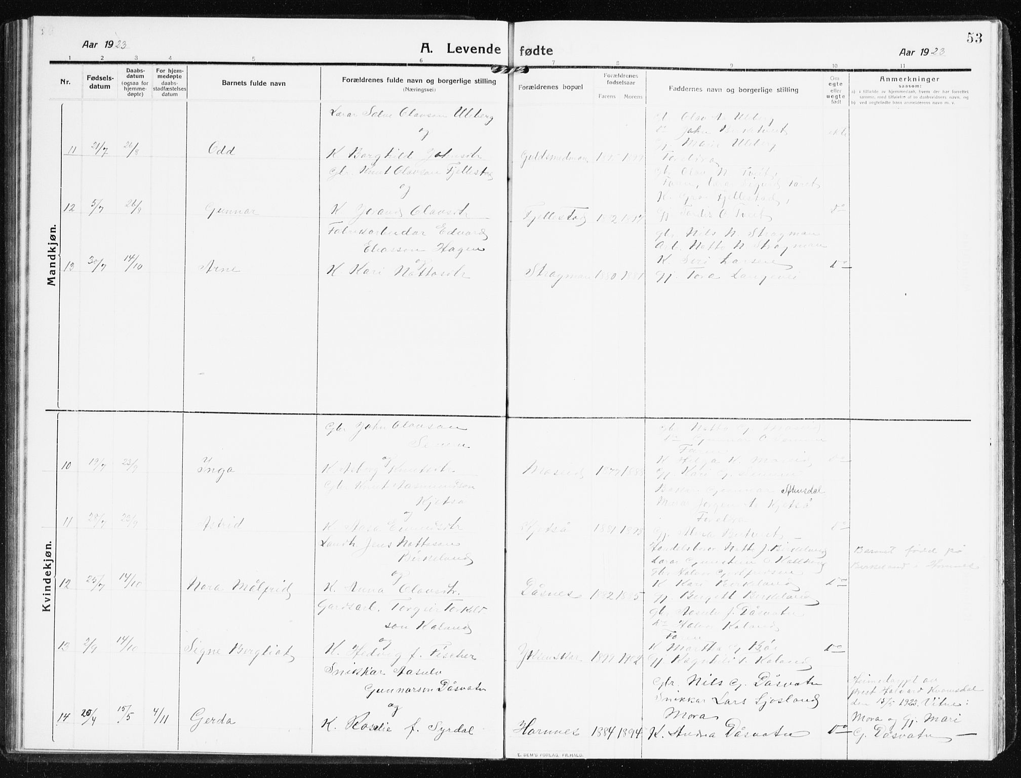 Evje sokneprestkontor, AV/SAK-1111-0008/F/Fb/Fbb/L0003: Parish register (copy) no. B 3, 1910-1933, p. 53