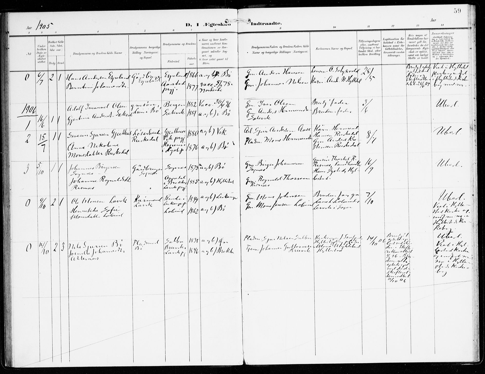 Hyllestad sokneprestembete, SAB/A-80401: Parish register (official) no. C 2, 1904-1917, p. 59