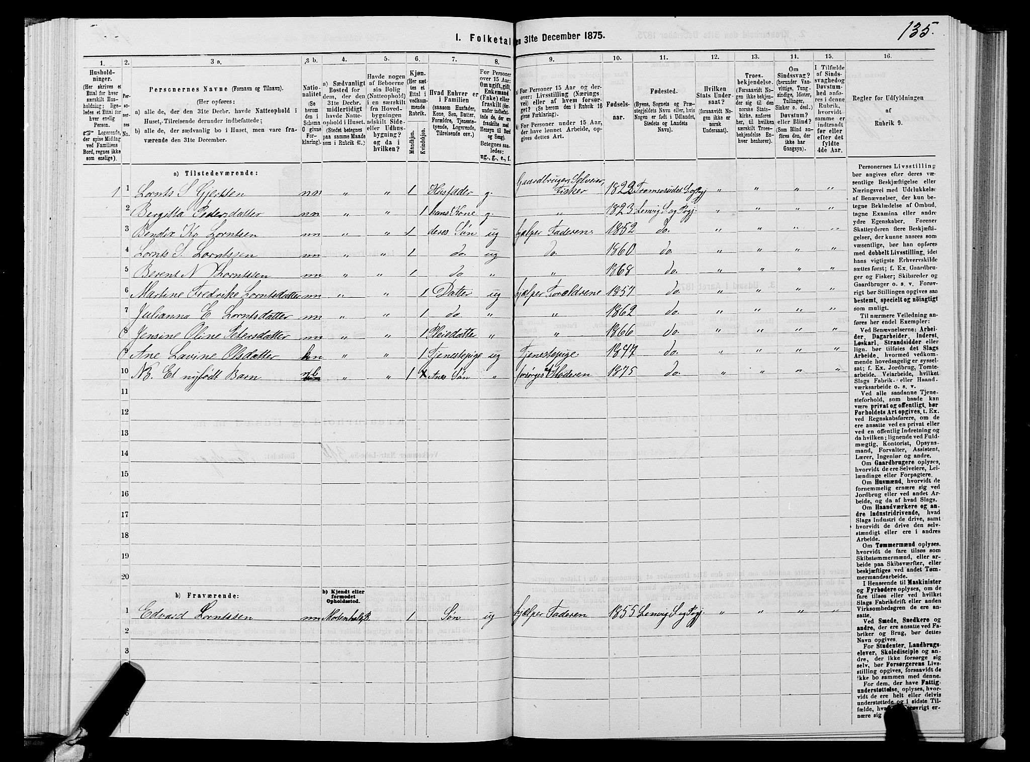 SATØ, 1875 census for 1931P Lenvik, 1875, p. 1135