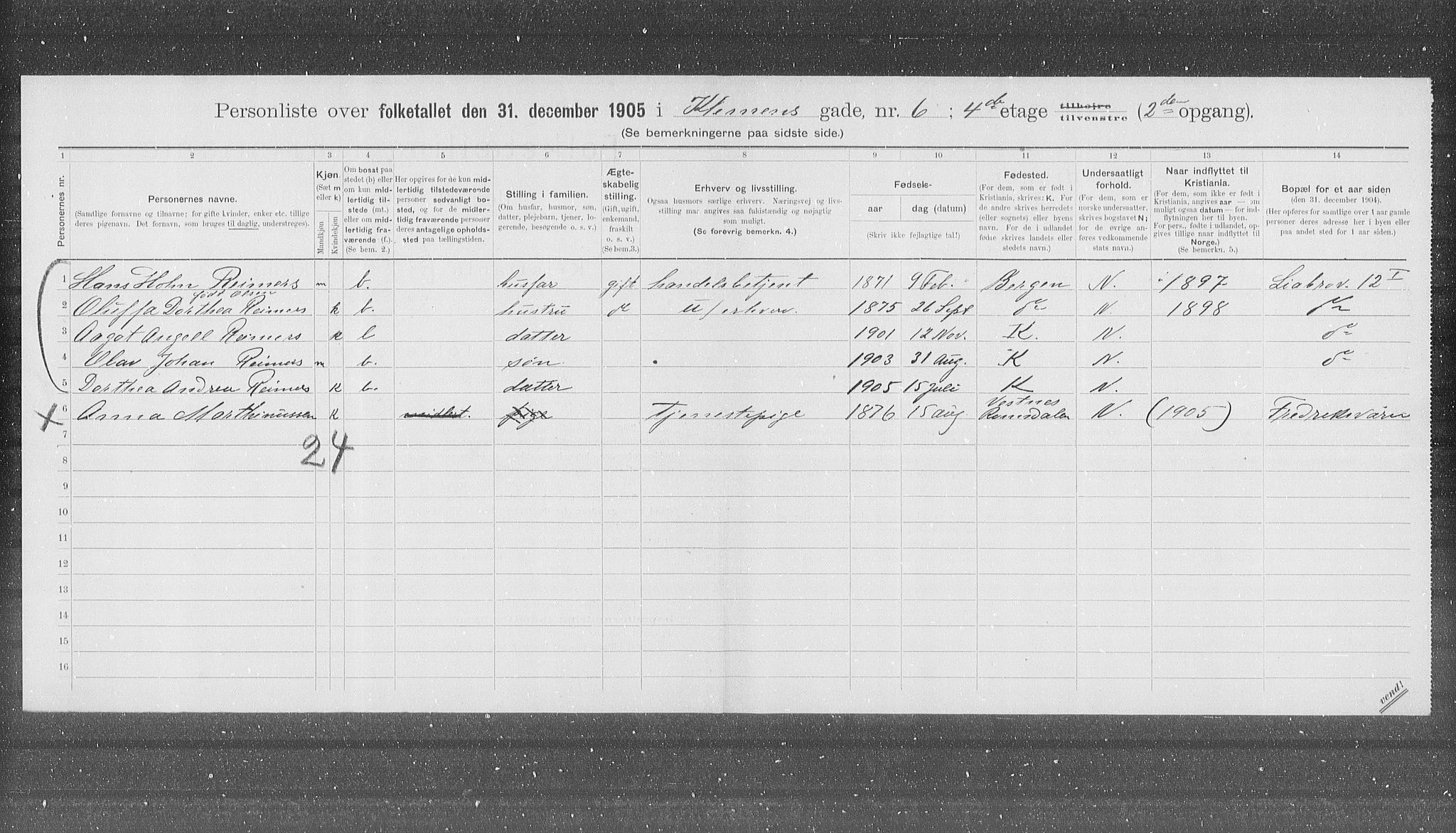 OBA, Municipal Census 1905 for Kristiania, 1905, p. 27303