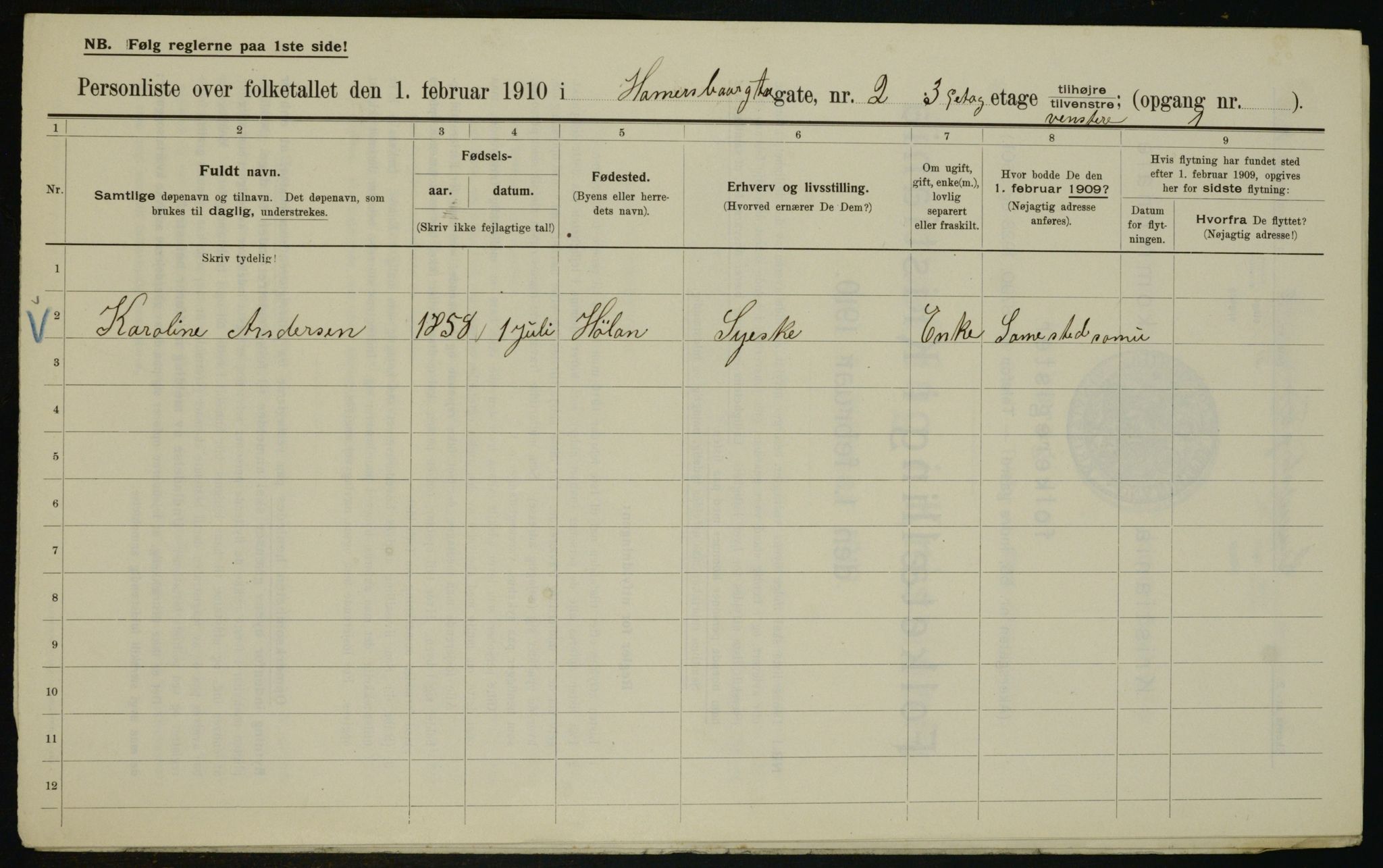 OBA, Municipal Census 1910 for Kristiania, 1910, p. 32243