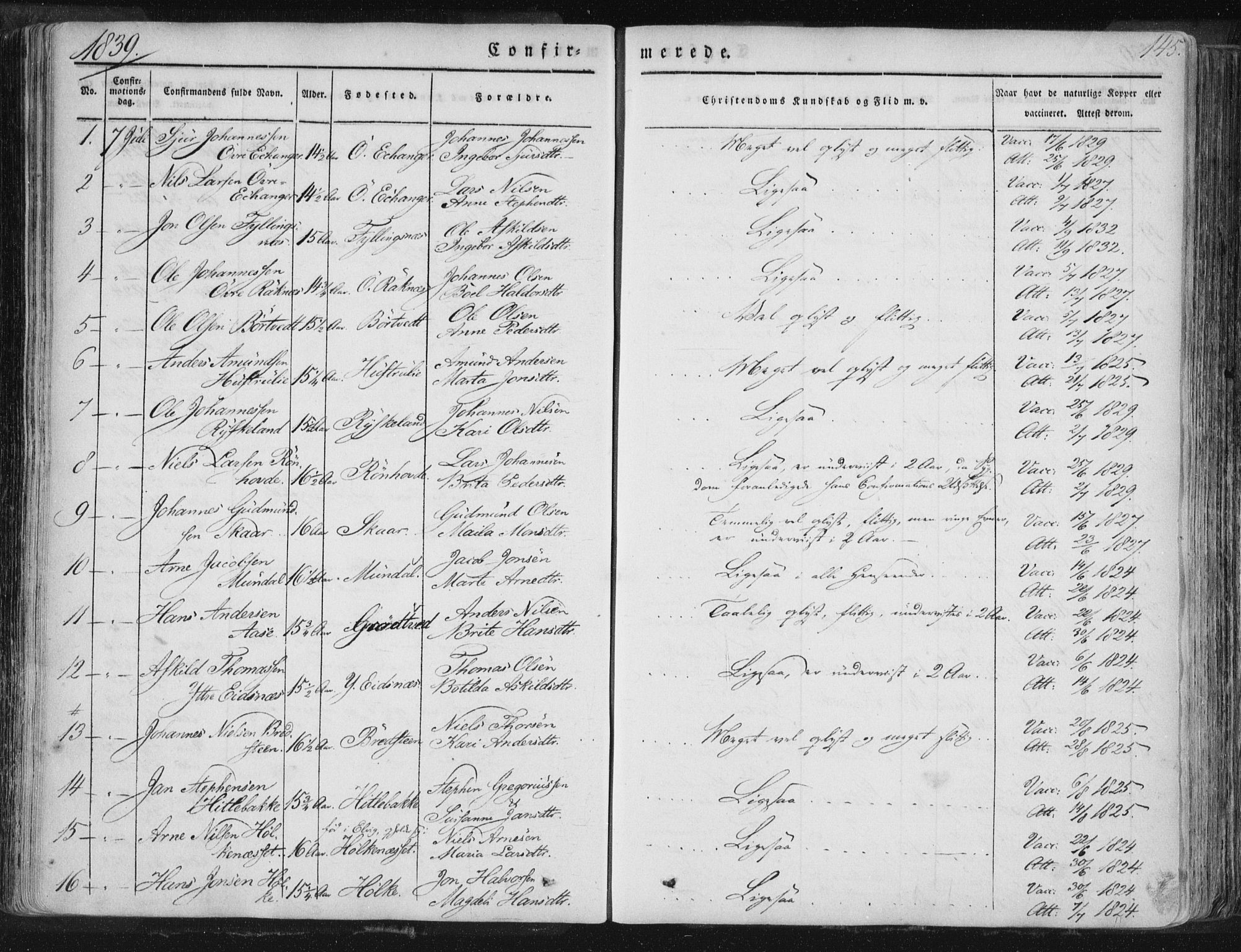 Hamre sokneprestembete, SAB/A-75501/H/Ha/Haa/Haaa/L0012: Parish register (official) no. A 12, 1834-1845, p. 145