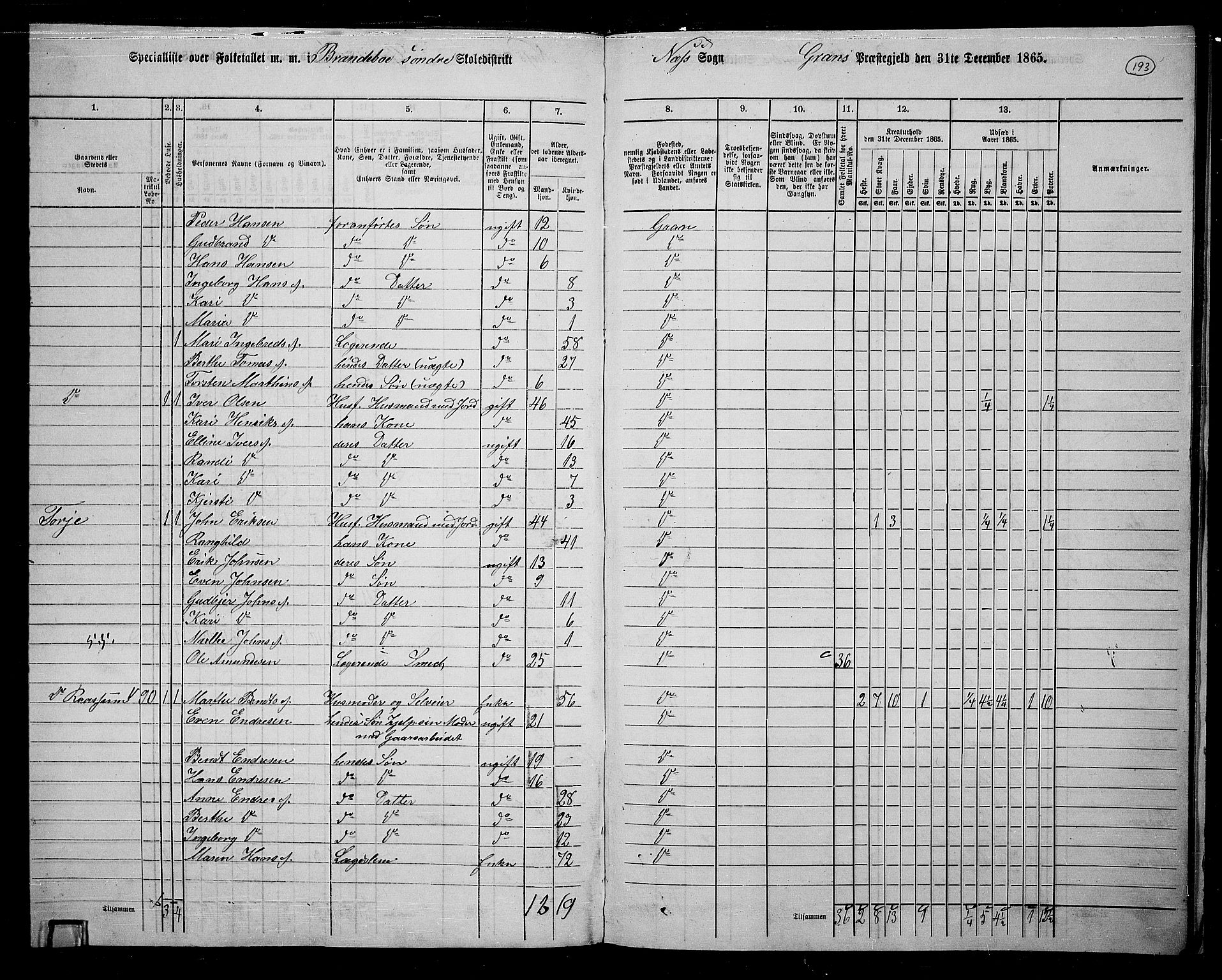 RA, 1865 census for Gran, 1865, p. 166