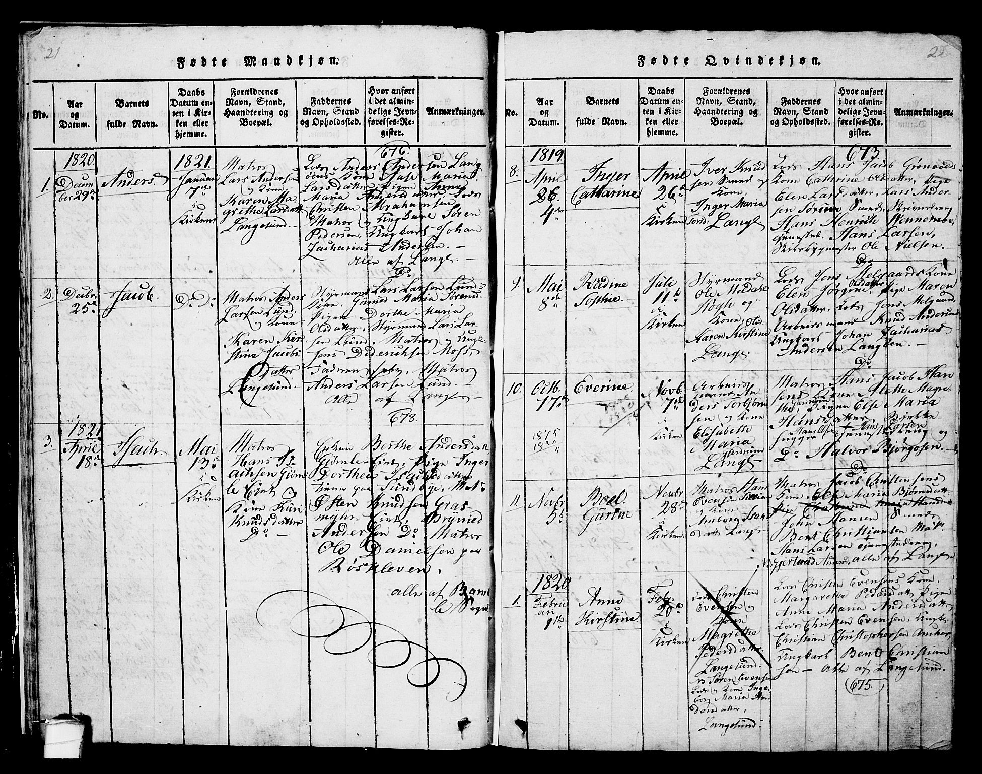 Langesund kirkebøker, SAKO/A-280/G/Ga/L0003: Parish register (copy) no. 3, 1815-1858, p. 21-22