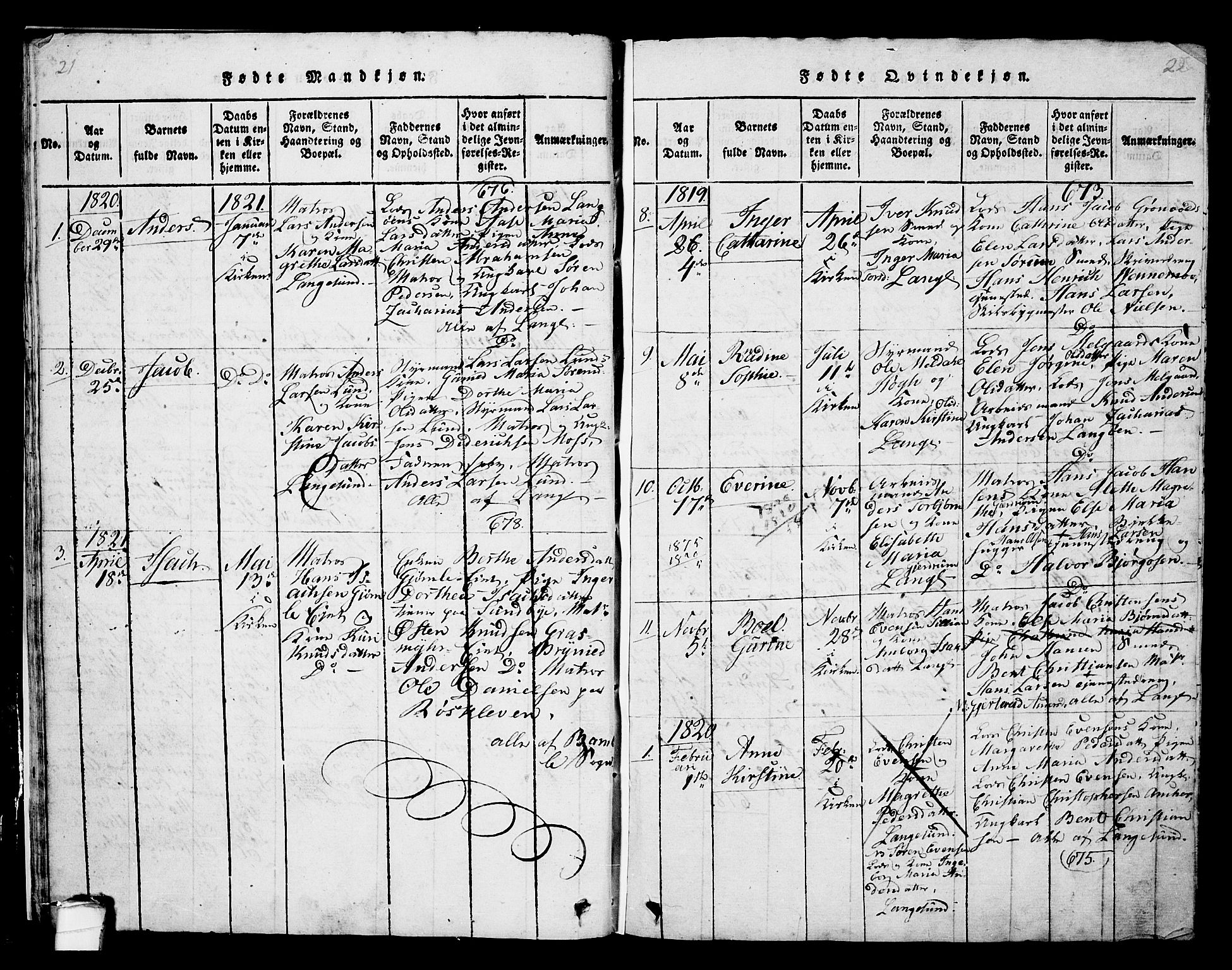 Langesund kirkebøker, AV/SAKO-A-280/G/Ga/L0003: Parish register (copy) no. 3, 1815-1858, p. 21-22