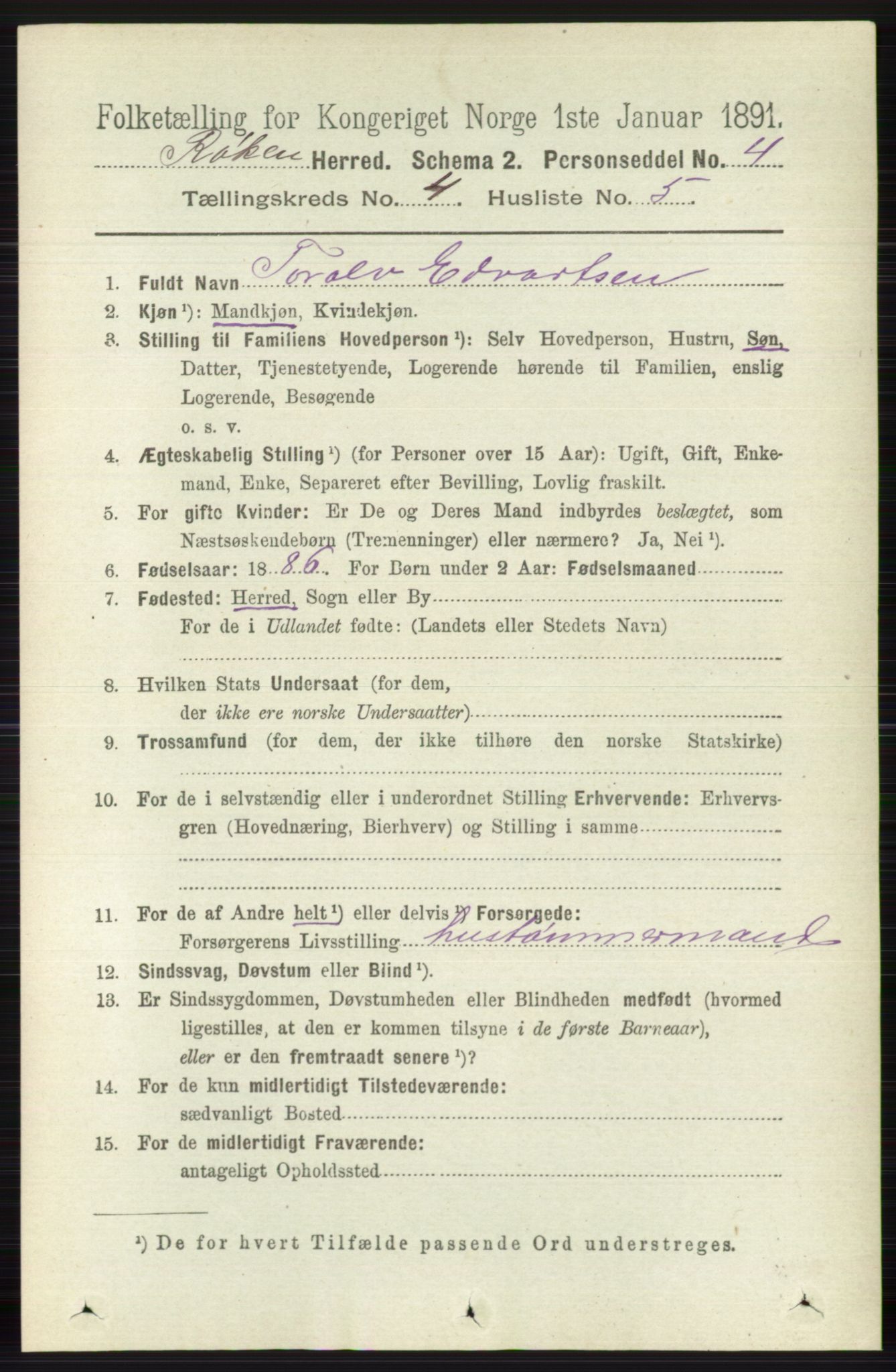 RA, 1891 census for 0627 Røyken, 1891, p. 1886