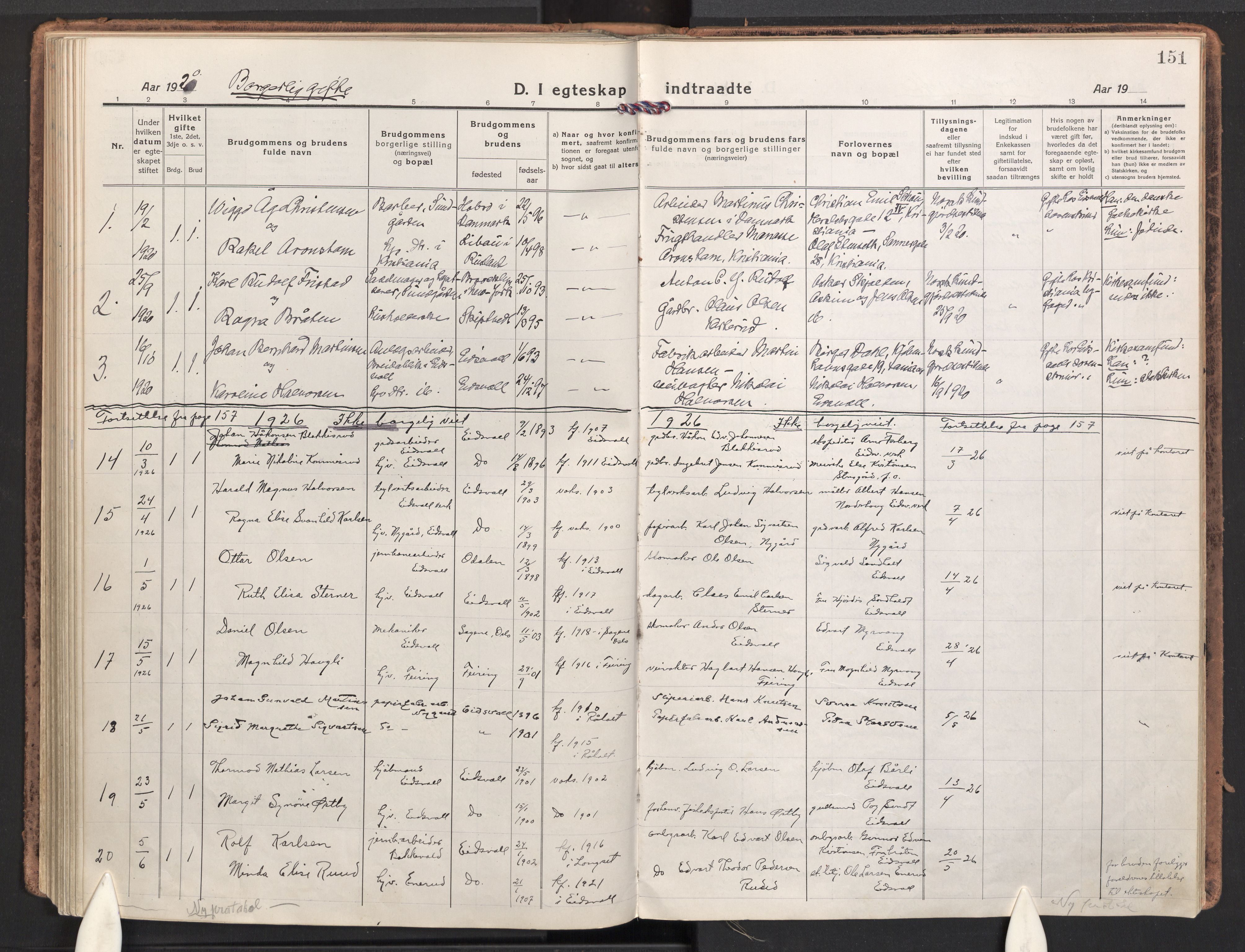 Eidsvoll prestekontor Kirkebøker, AV/SAO-A-10888/F/Fa/L0009: Parish register (official) no. I 9, 1918-1935, p. 151