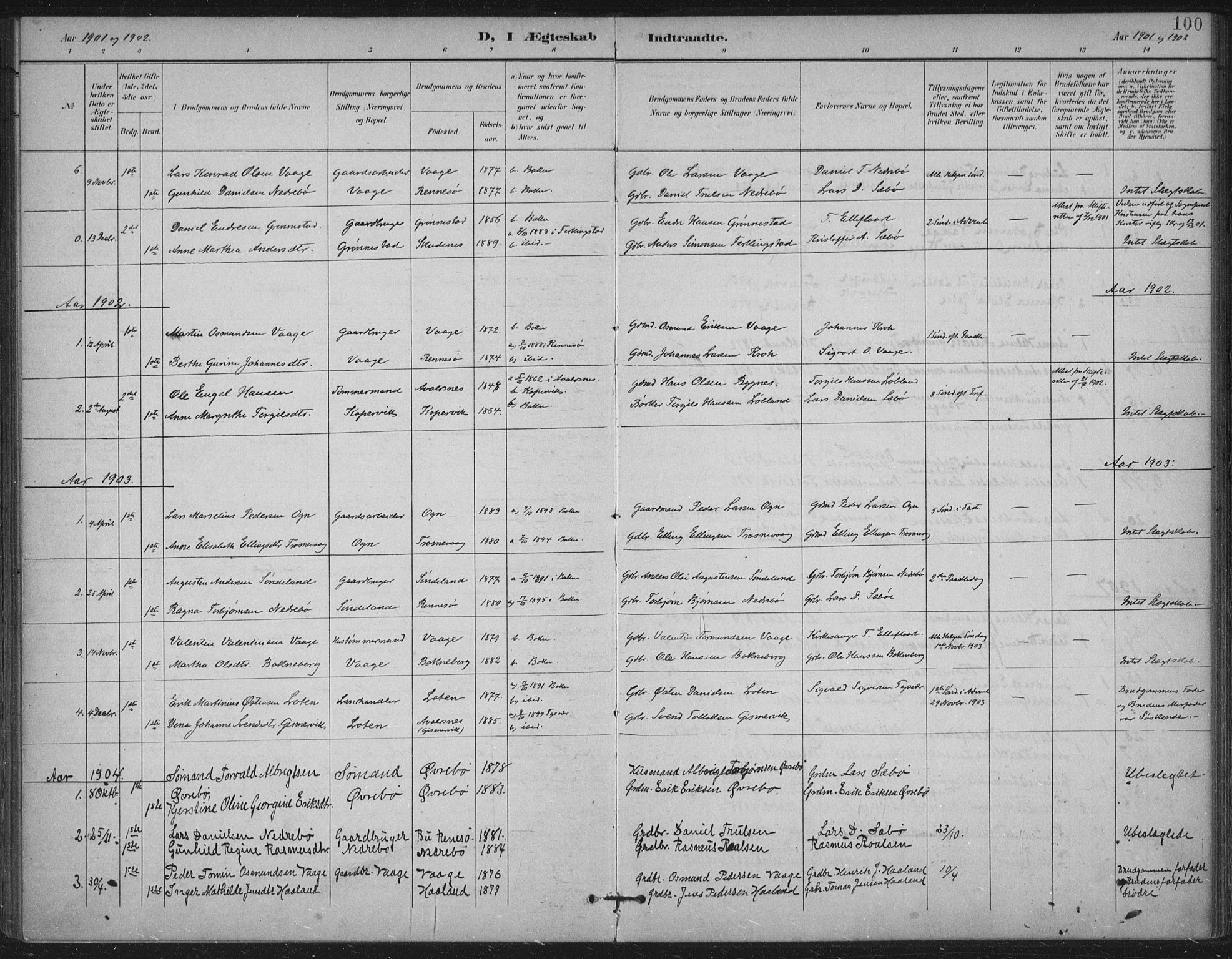 Tysvær sokneprestkontor, AV/SAST-A -101864/H/Ha/Haa/L0009: Parish register (official) no. A 9, 1898-1925, p. 100