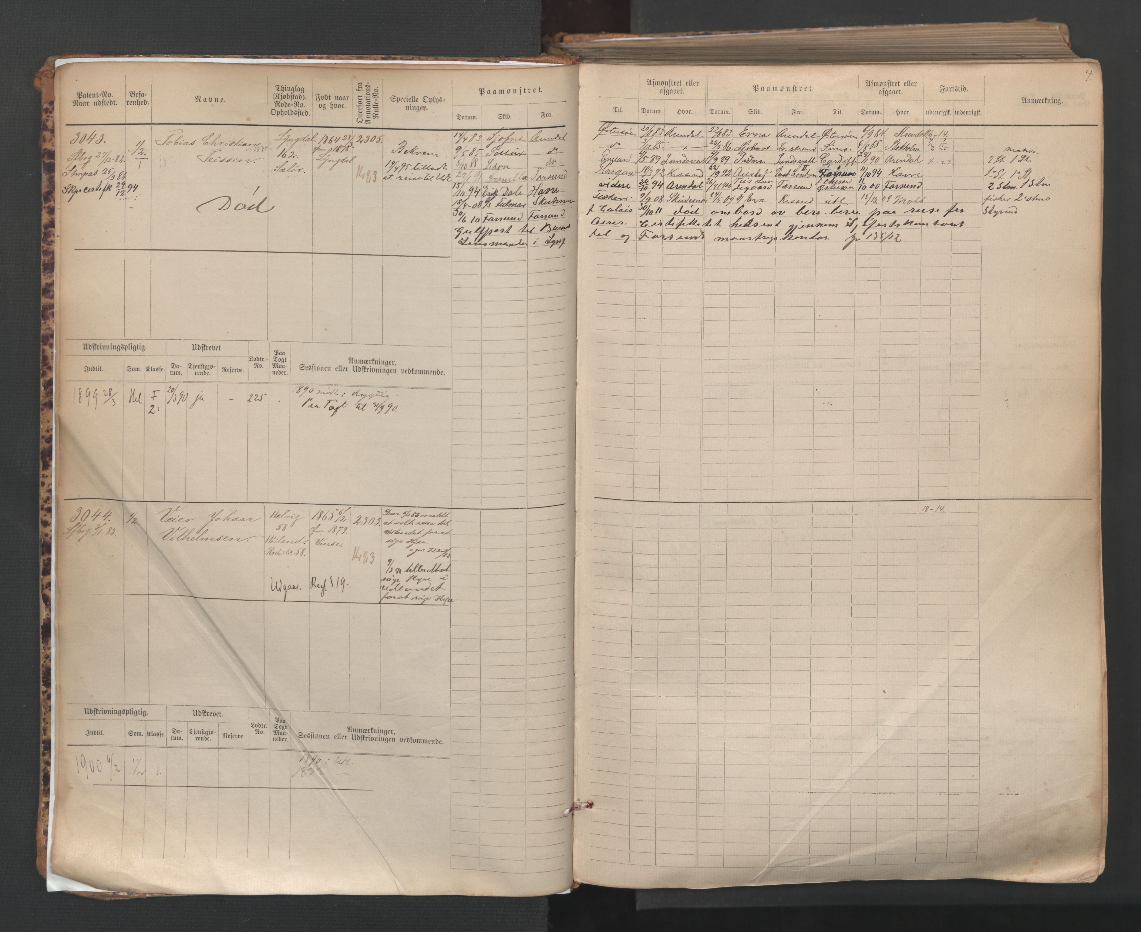 Farsund mønstringskrets, SAK/2031-0017/F/Fb/L0005: Hovedrulle nr 3041-3804, M-8, 1883-1930, p. 6