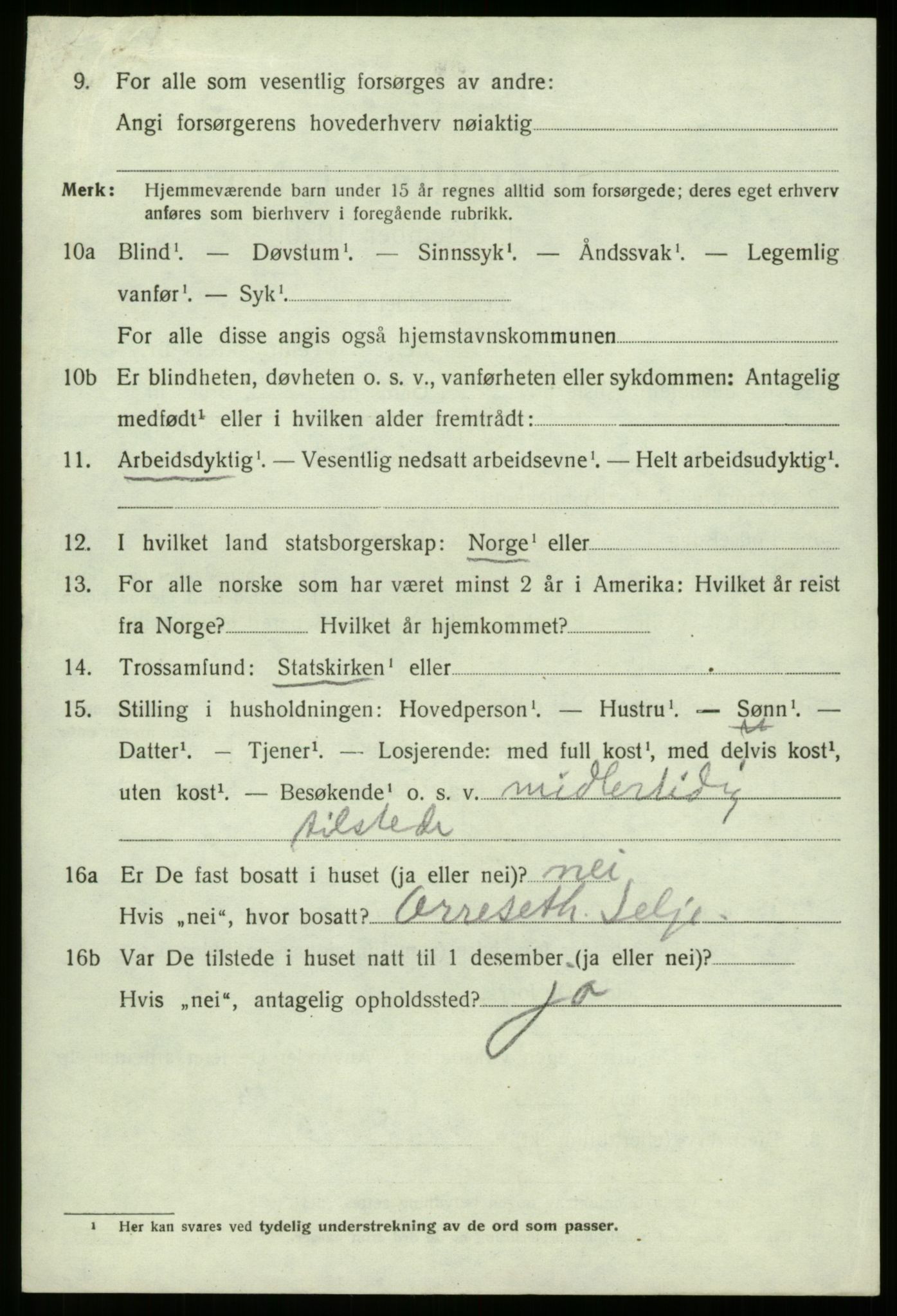 SAB, 1920 census for Selje, 1920, p. 7512