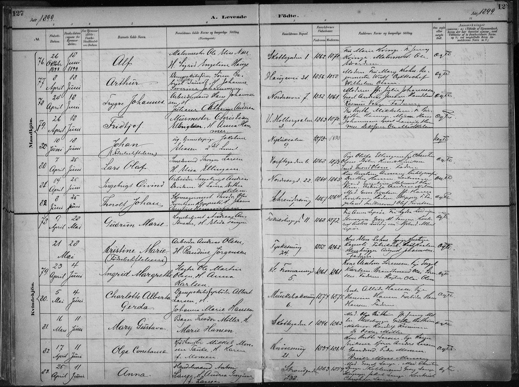 Nykirken Sokneprestembete, AV/SAB-A-77101/H/Haa/L0018: Parish register (official) no. B 6, 1895-1903, p. 127