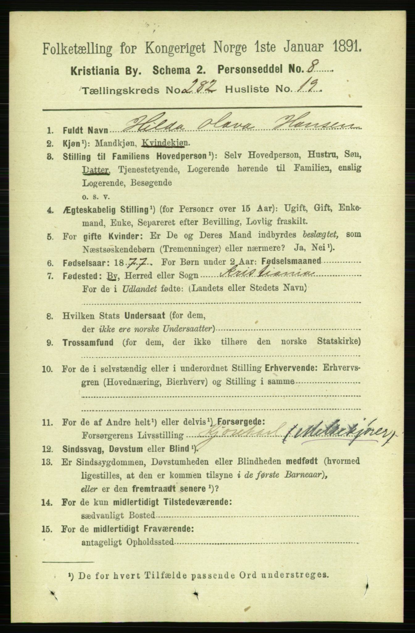 RA, 1891 census for 0301 Kristiania, 1891, p. 172294