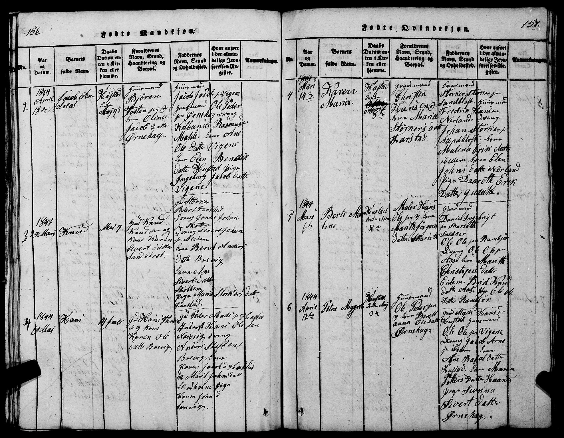 Ministerialprotokoller, klokkerbøker og fødselsregistre - Møre og Romsdal, SAT/A-1454/567/L0781: Parish register (copy) no. 567C01, 1818-1845, p. 156-157