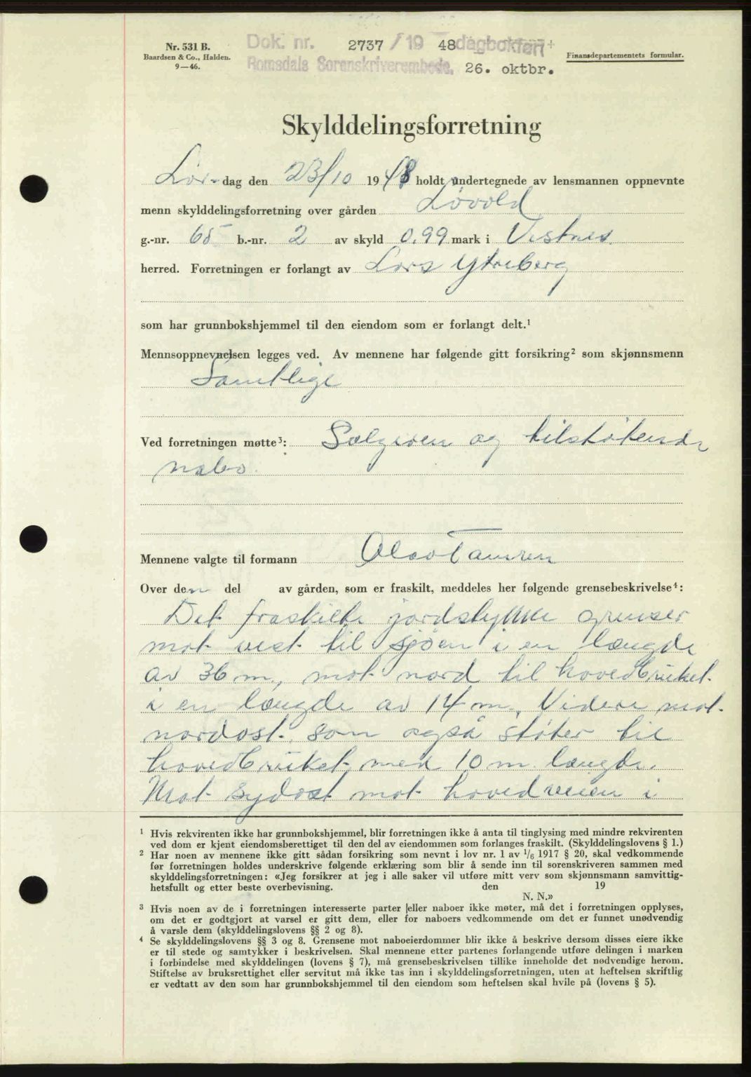 Romsdal sorenskriveri, AV/SAT-A-4149/1/2/2C: Mortgage book no. A27, 1948-1948, Diary no: : 2737/1948