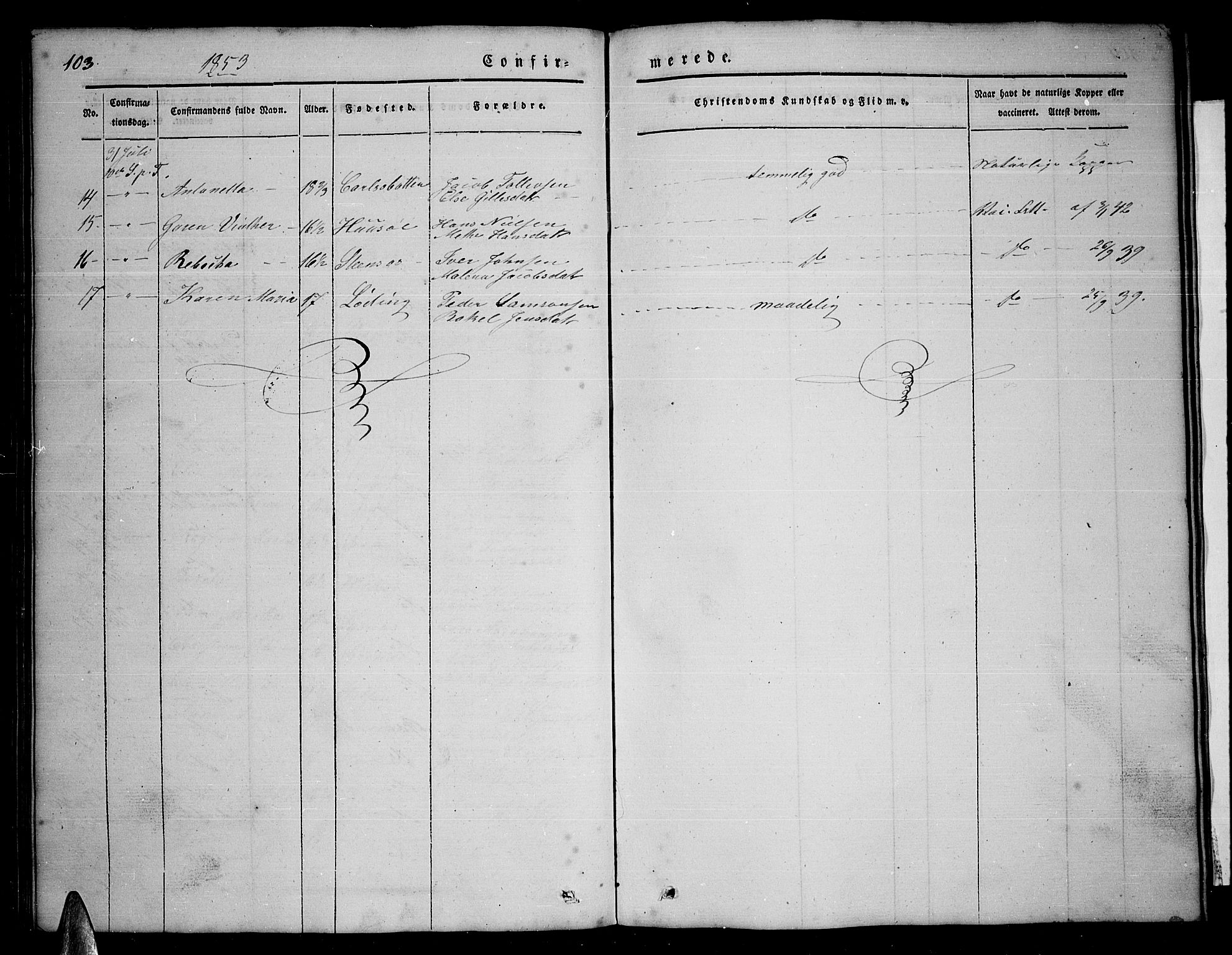 Ministerialprotokoller, klokkerbøker og fødselsregistre - Nordland, AV/SAT-A-1459/859/L0856: Parish register (copy) no. 859C02, 1843-1854, p. 103