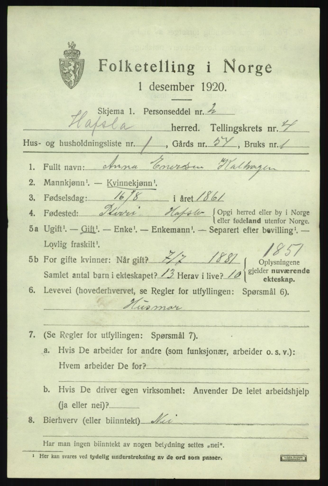 SAB, 1920 census for Hafslo, 1920, p. 2628