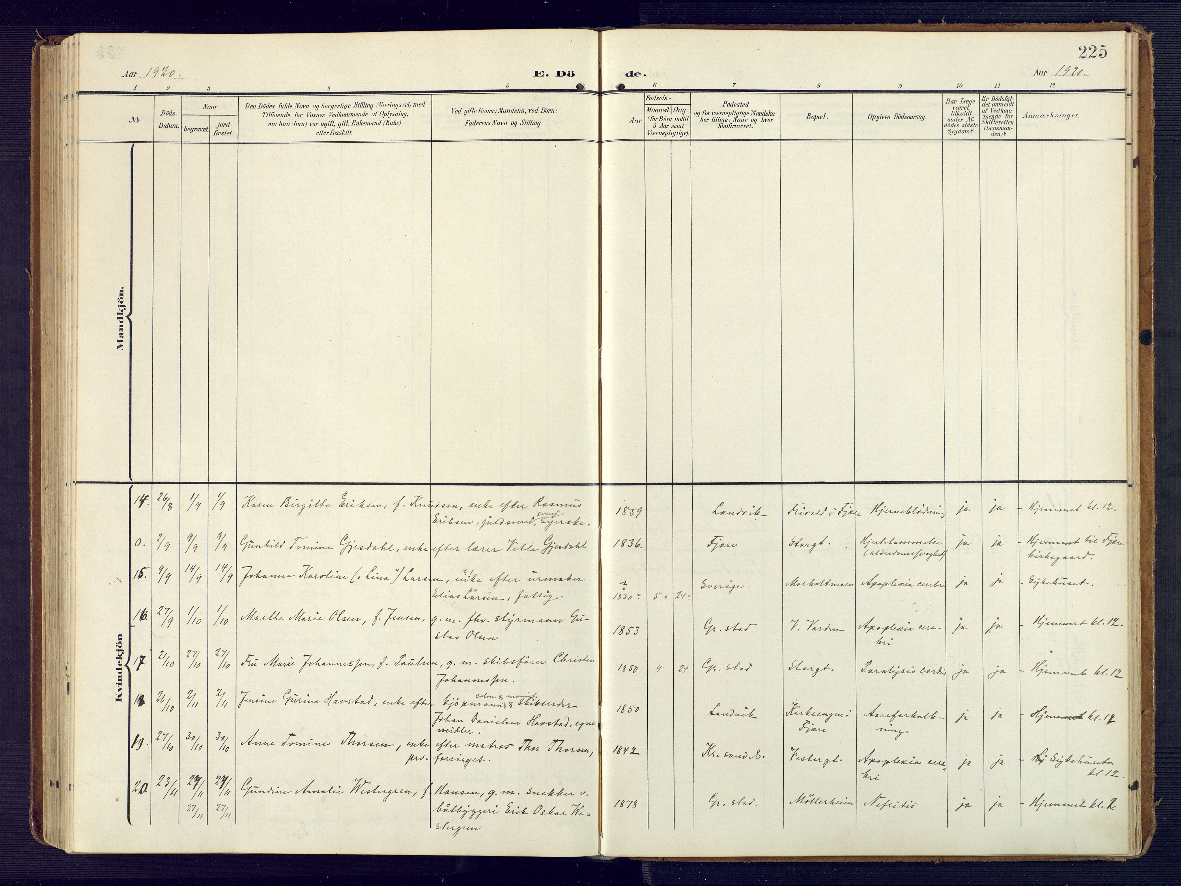 Grimstad sokneprestkontor, AV/SAK-1111-0017/F/Fa/L0005: Parish register (official) no. A 4, 1911-1924, p. 225